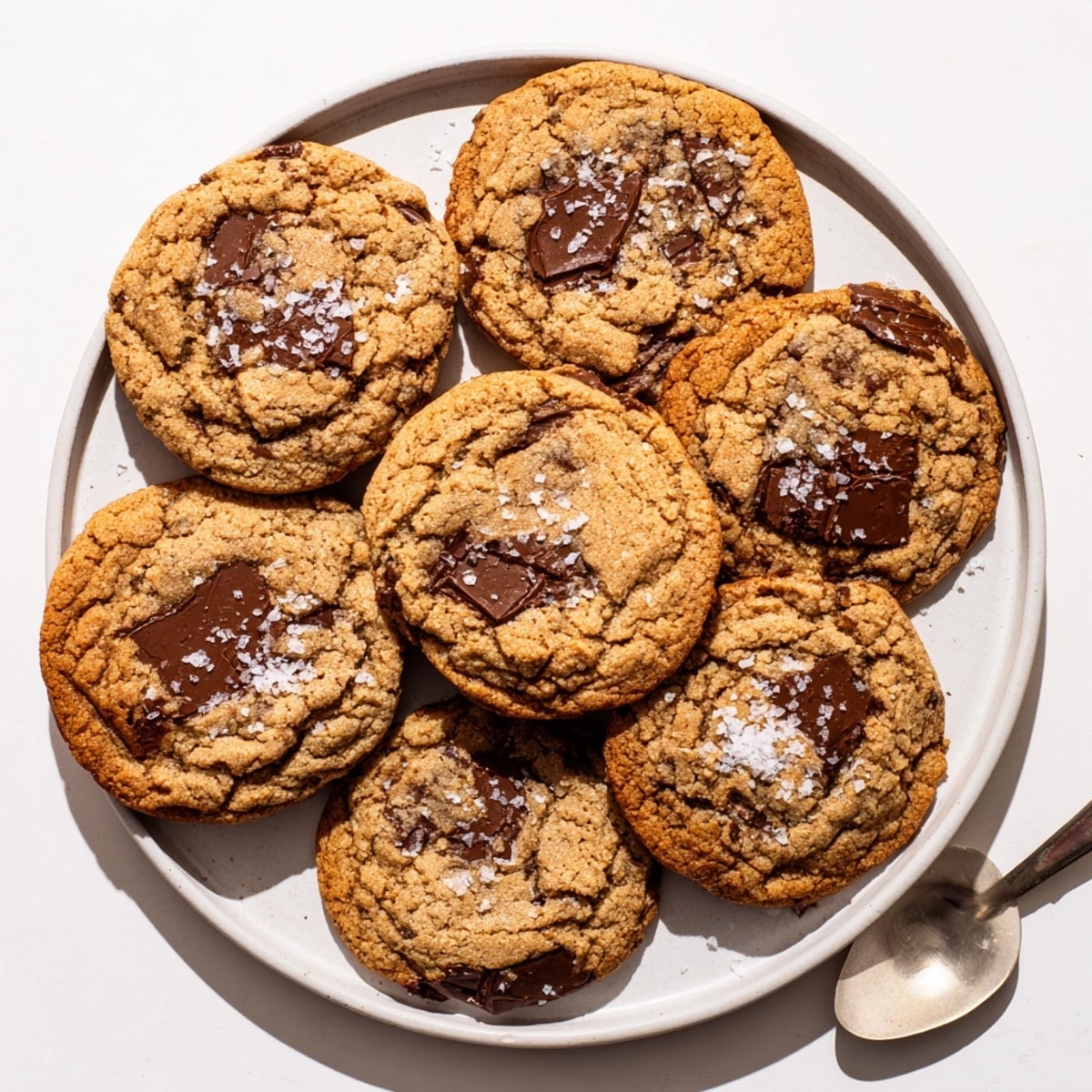 Perfectly baked Brown Butter Chocolate Chip Cookies, ready to be enjoyed with chilled milk.