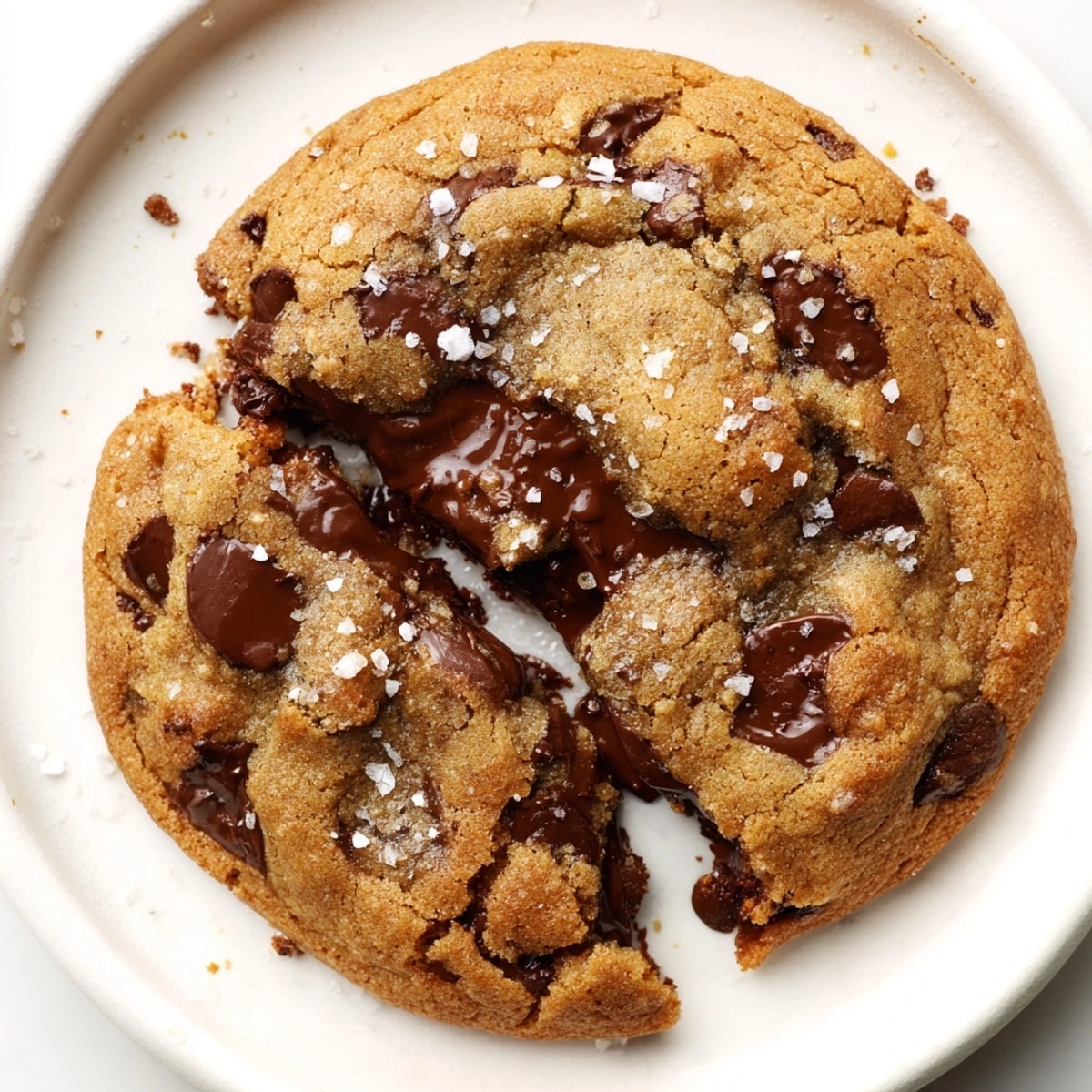 Golden Sea Salt Chocolate Chip Cookies, fresh from the oven on a rack.