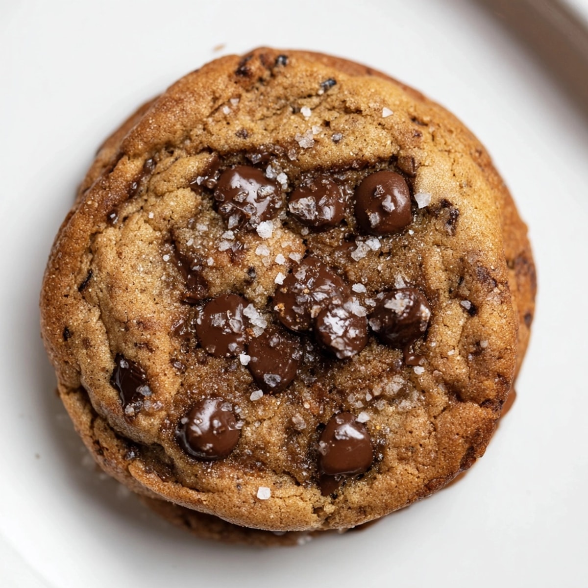 Homemade Sea Salt Chocolate Chip Cookies, perfect with milk, speckled with dark chocolate.