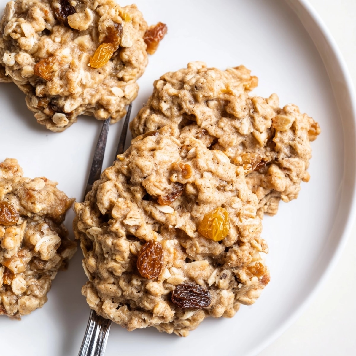 Warm, delicious Cinnamon Oatmeal Cookies, golden brown and ready to enjoy with milk.