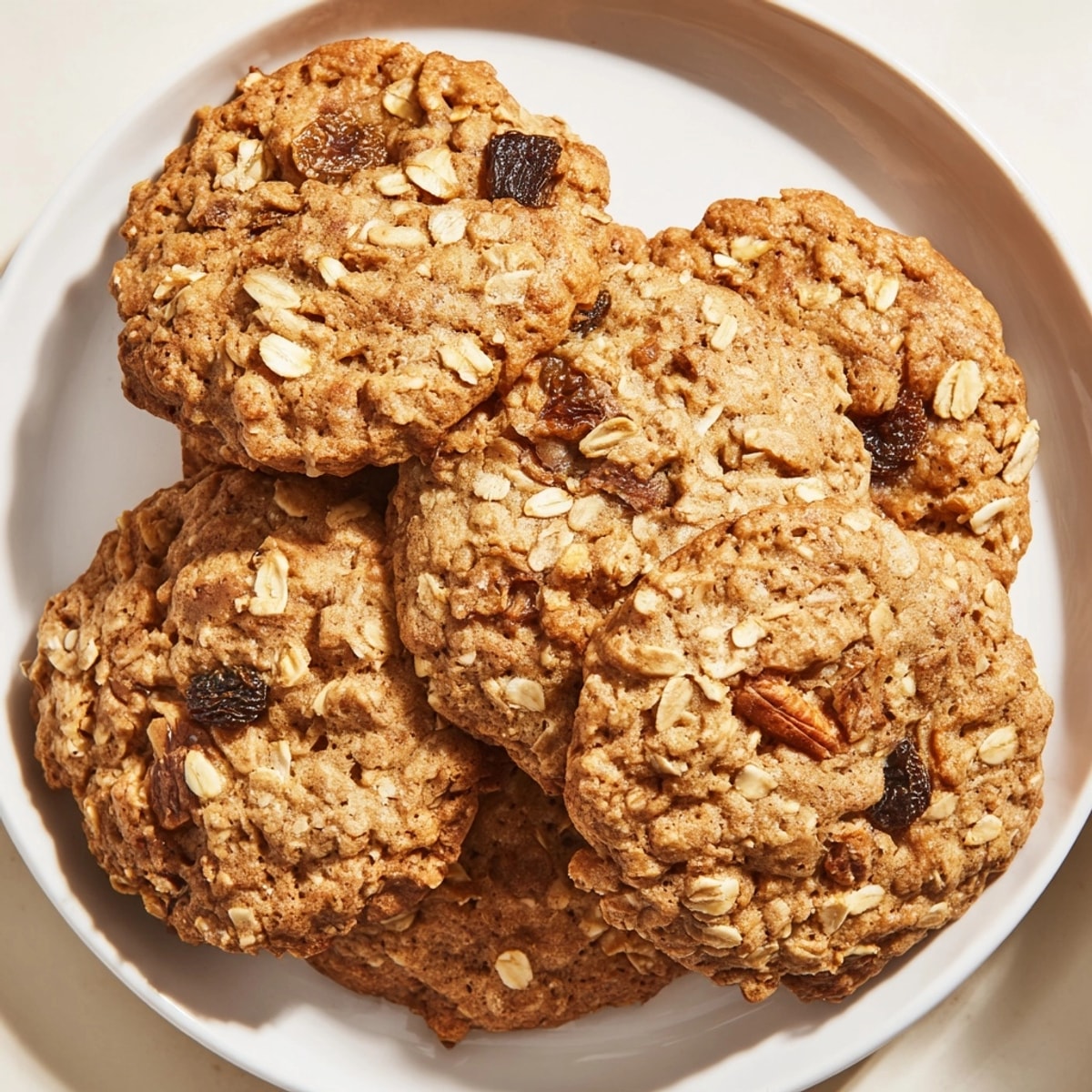 Close-up of Soft Oatmeal Spice Cookies, warm from the oven and ready to eat.