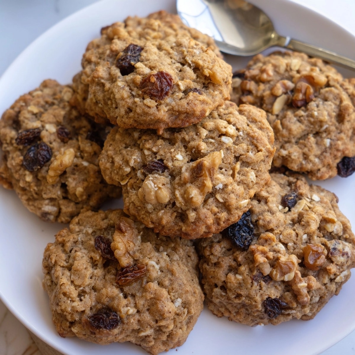Golden Vegan Oatmeal Cookies cooling on a rack, with warm cinnamon aroma implied.