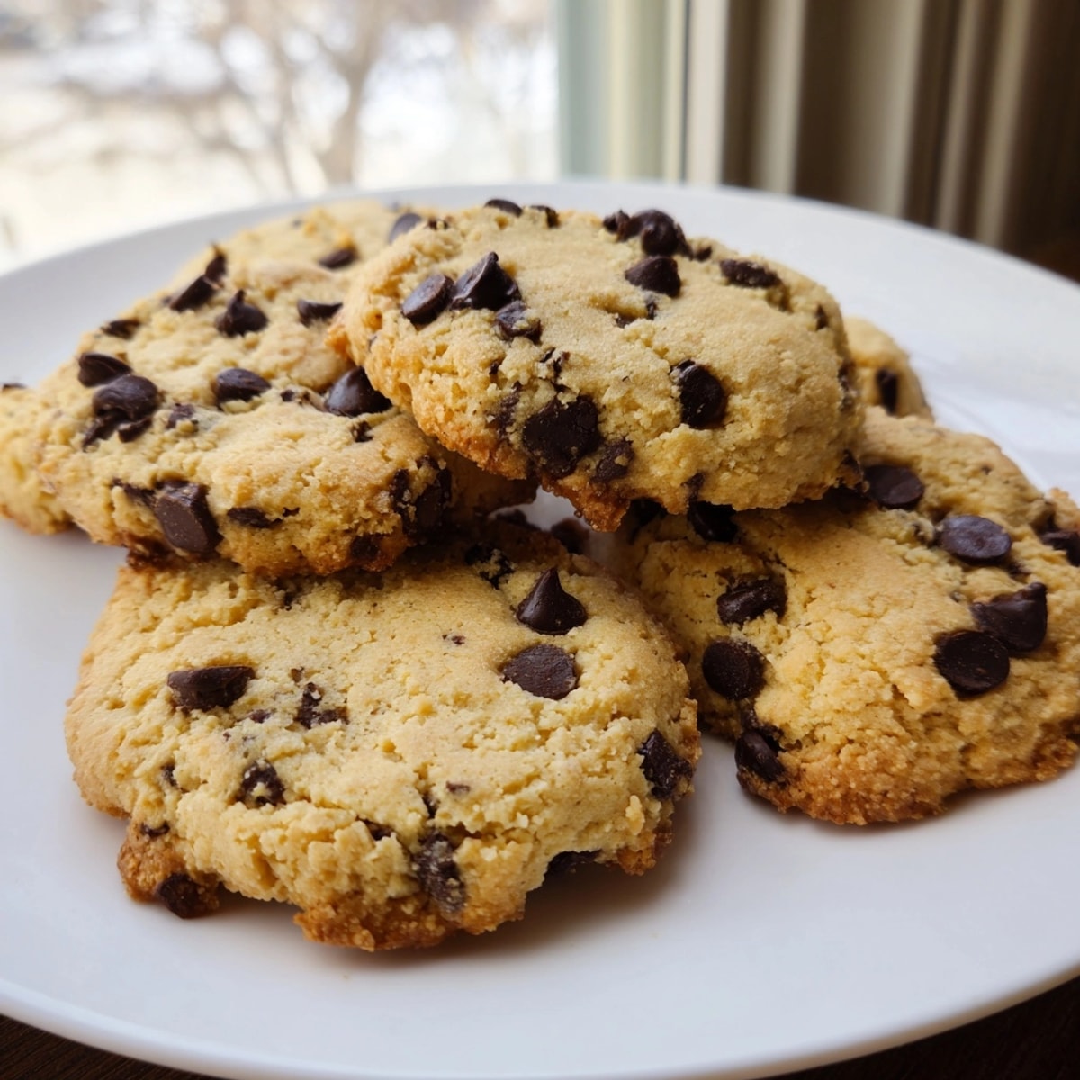 Golden Keto Chocolate Chip Cookies cooling on a rack, waiting to be devoured.