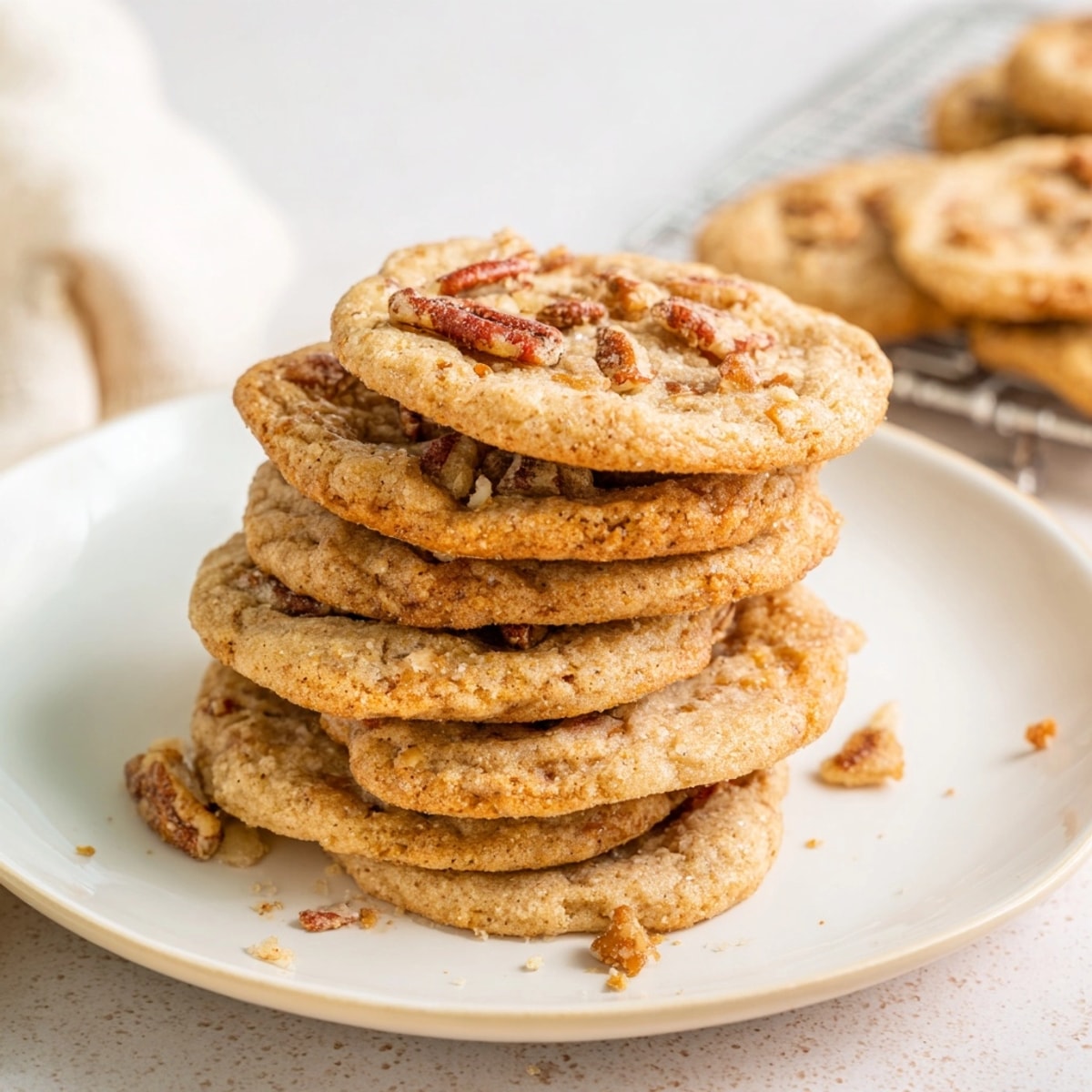 Golden Low-Carb Pecan Cookies, fresh from the oven, showcase a delightful nutty crunch.