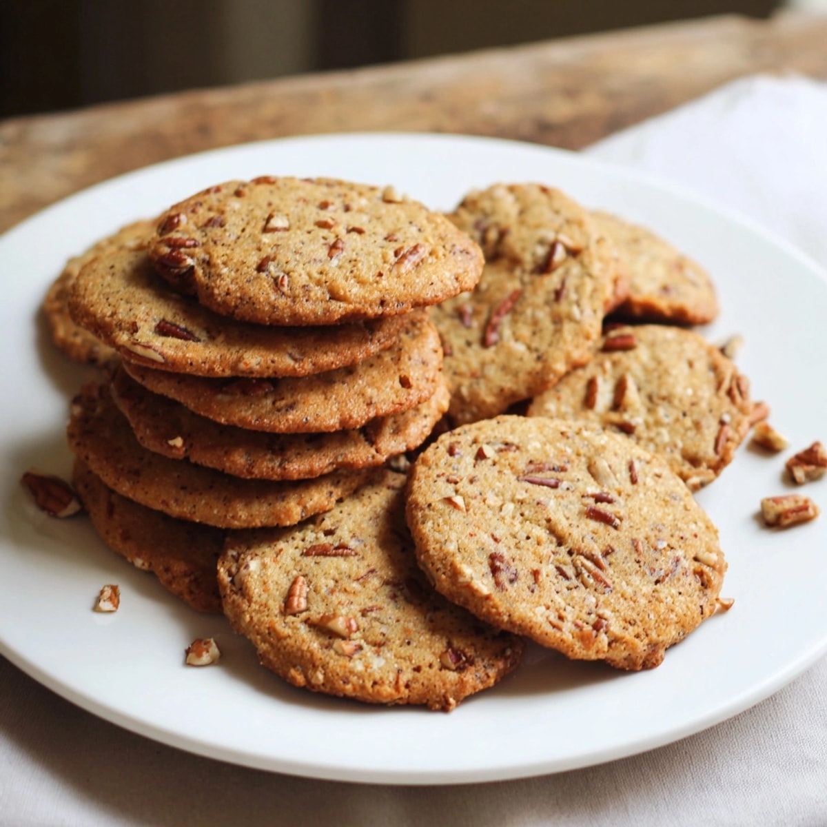 Soft, chewy Low-Carb Pecan Cookies cooling; imagine the buttery, vanilla-kissed aroma.