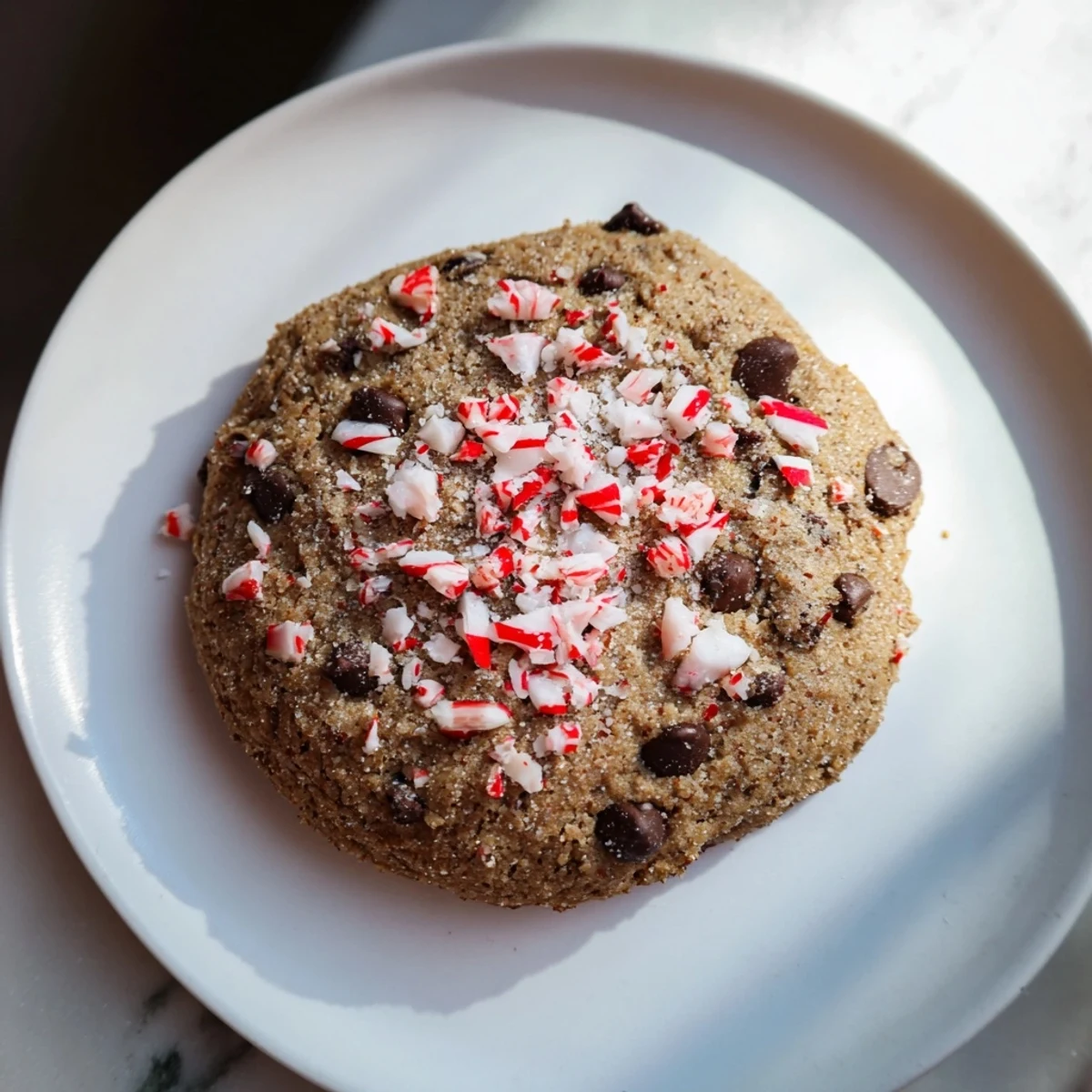 Warm, chewy Winter Warmth Peppermint Twist Vegan Cookies with chocolate chips offer holiday cheer.