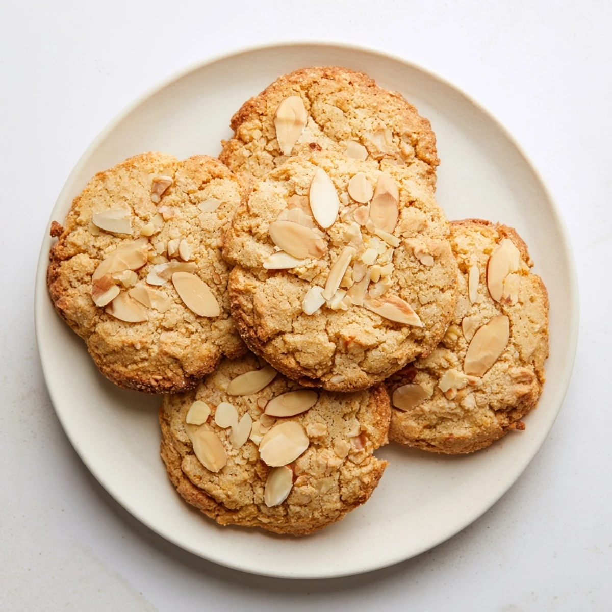 Golden January Bliss Toasted Almond Keto Cookies, perfectly crisp, served with coffee for a keto dessert.