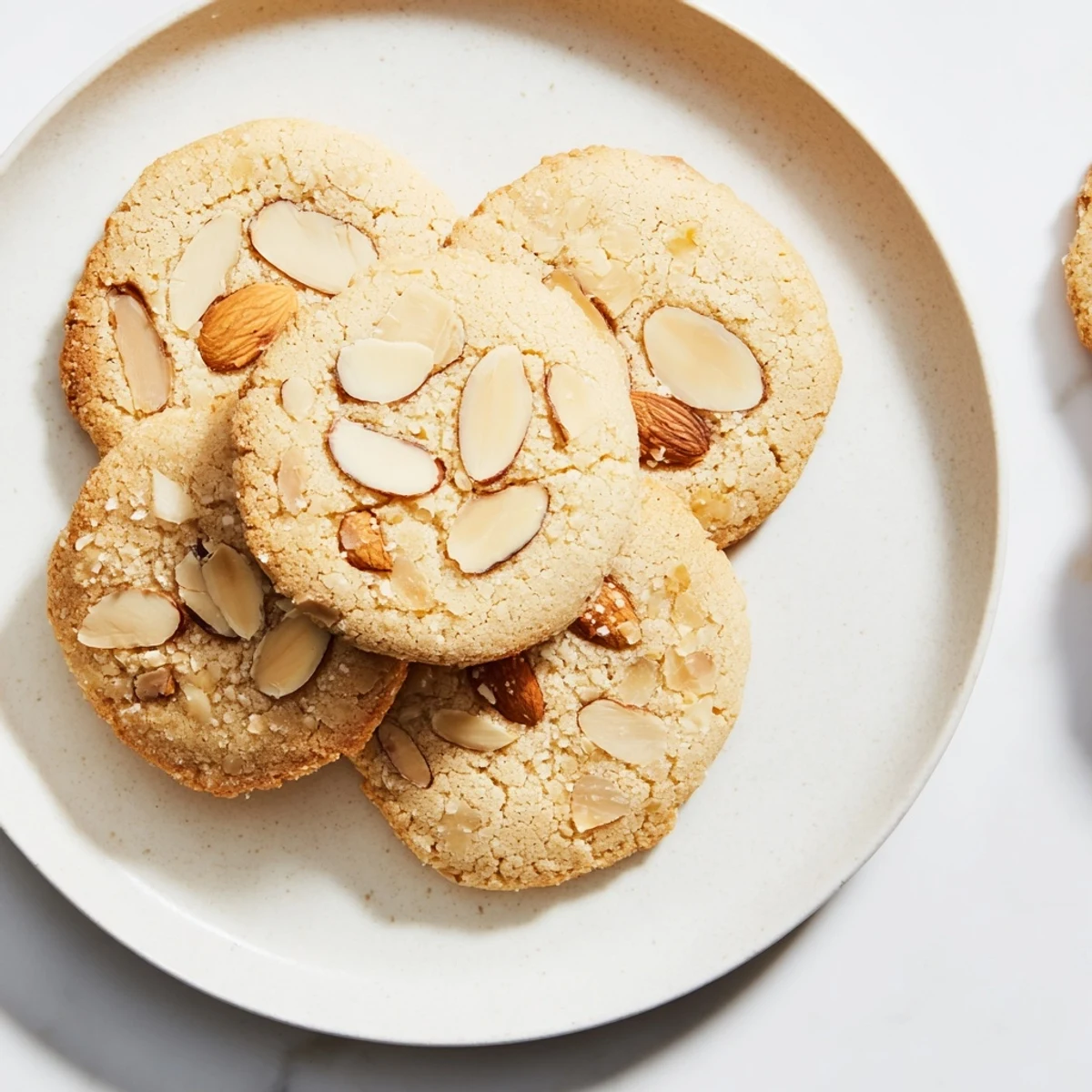 Imagine a plate of warm, delicious January Bliss Toasted Almond Keto Cookies, ready to eat.