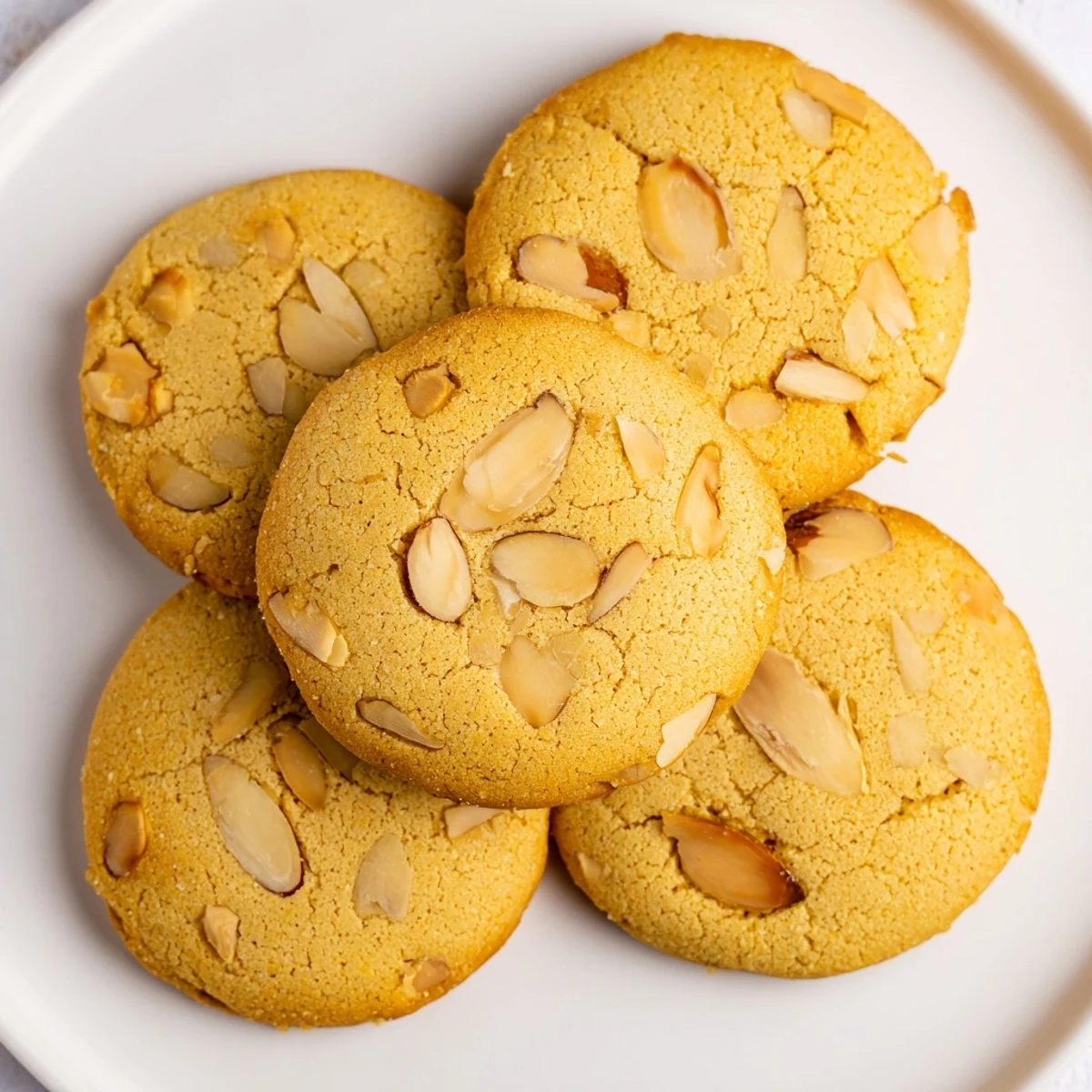 Close-up of perfectly baked January Bliss Toasted Almond Keto Cookies, highlighting the toasted almonds.