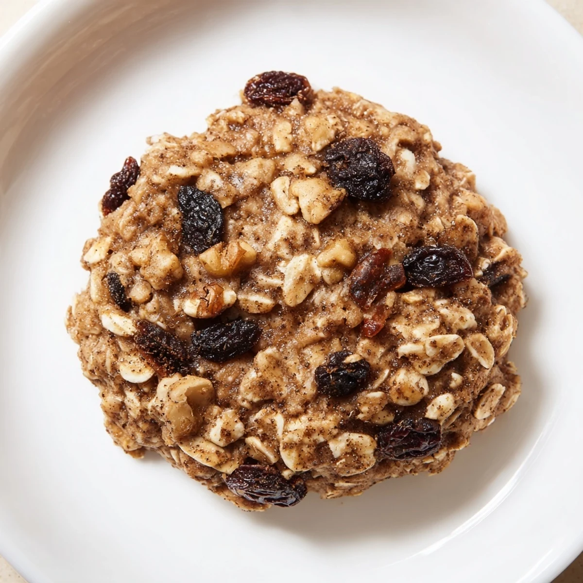 Warm Snowy Day Cinnamon Drift Oatmeal Raisin cookies with chewy textures on a baking sheet.