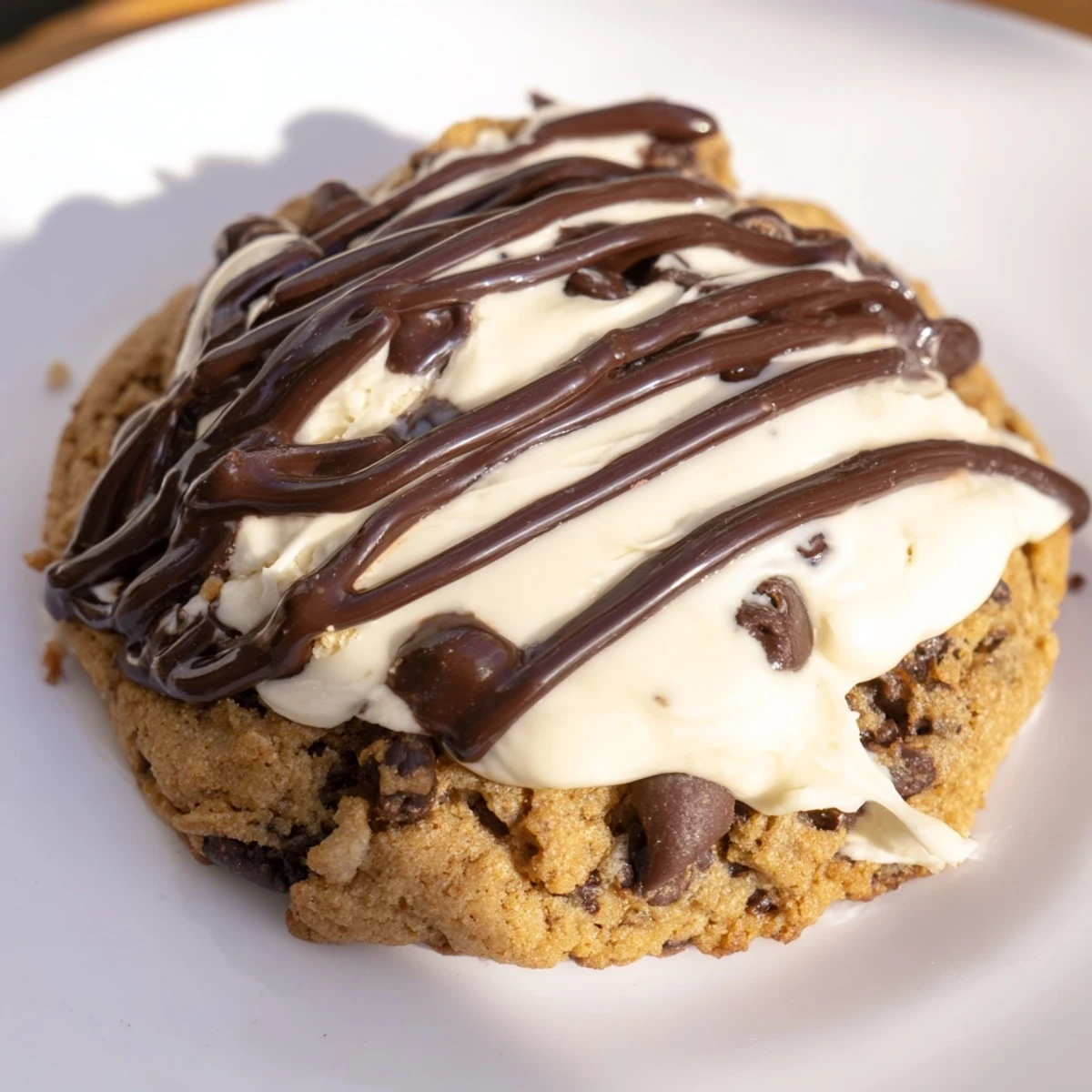 Frosted Delight Hazelnut Drizzle Chocolate Chip cookies, drizzled with chocolate hazelnut, look so delicious.
