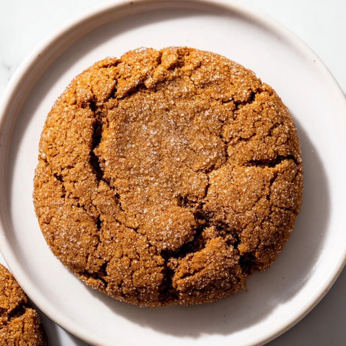 A close-up of beautifully crackled Winter Market Ginger Spice Vegan Cookies, perfect with a mug of warm tea.