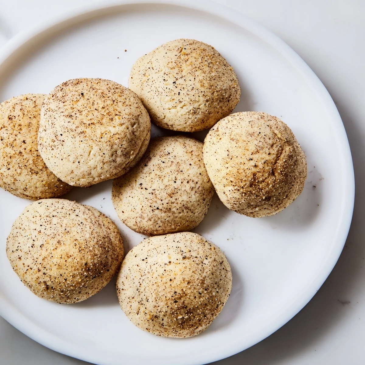 Warm, spicy Winter Spice Cinnamon Drift Vegan Cookies, rolled in cinnamon sugar, cooling on a rack.