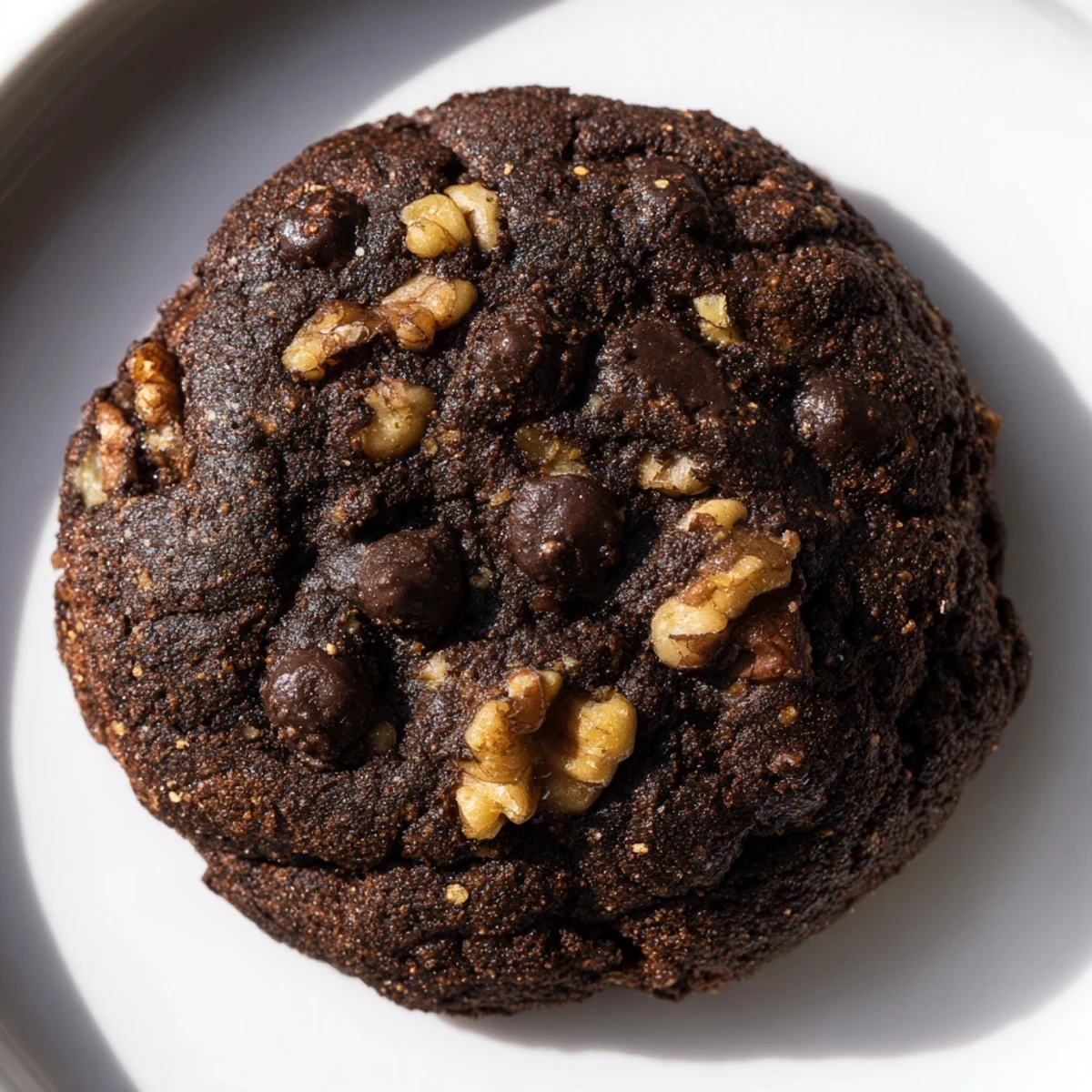 The warm, chewy center of Winter Warmth Cocoa Burst Vegan Cookies, with visible chocolate chips.