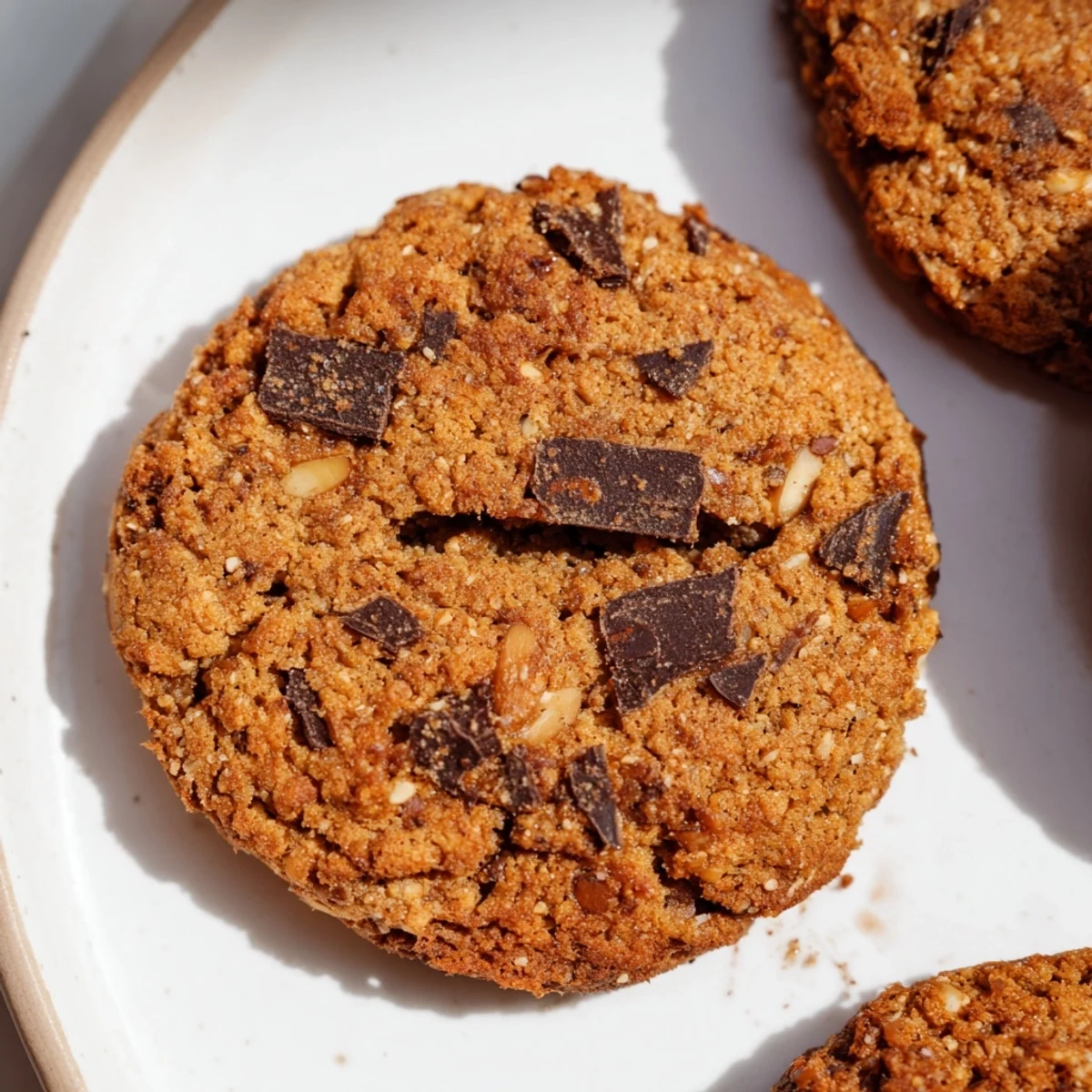 Golden brown Holiday Glow Toasted Almond Vegan Cookies, wonderfully crisp, scattered on parchment paper, ready to eat.