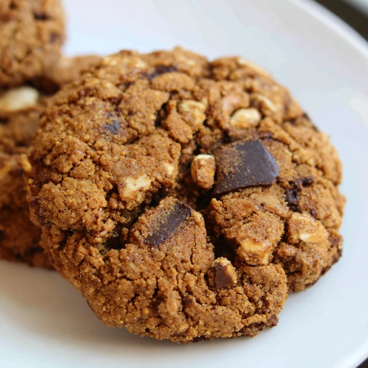 Close view of festive Holiday Glow Toasted Almond Vegan Cookies showing texture, perfect for sharing during the holidays.