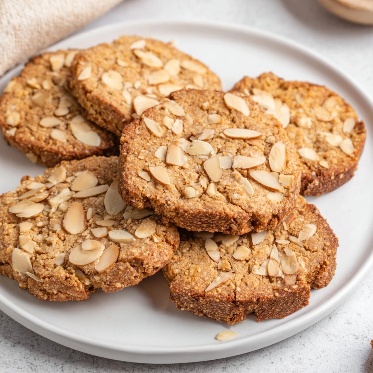 Freshly baked Winter Warmth Toasted Almond Keto Cookies, with a delightful aroma of almonds, ready to serve.