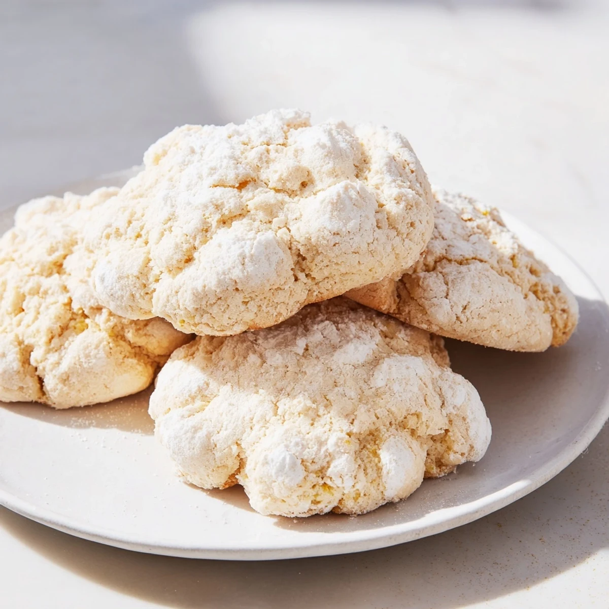 Golden Holiday Glow Vanilla Cloud Keto Cookies arranged on a festive holiday platter, ready to enjoy.