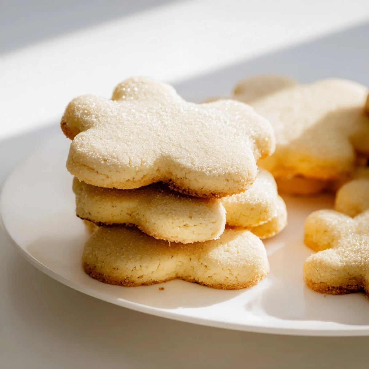 Fluffy Holiday Glow Vanilla Cloud Keto Cookies dusted lightly with powdered sweetener, inviting and delicious.