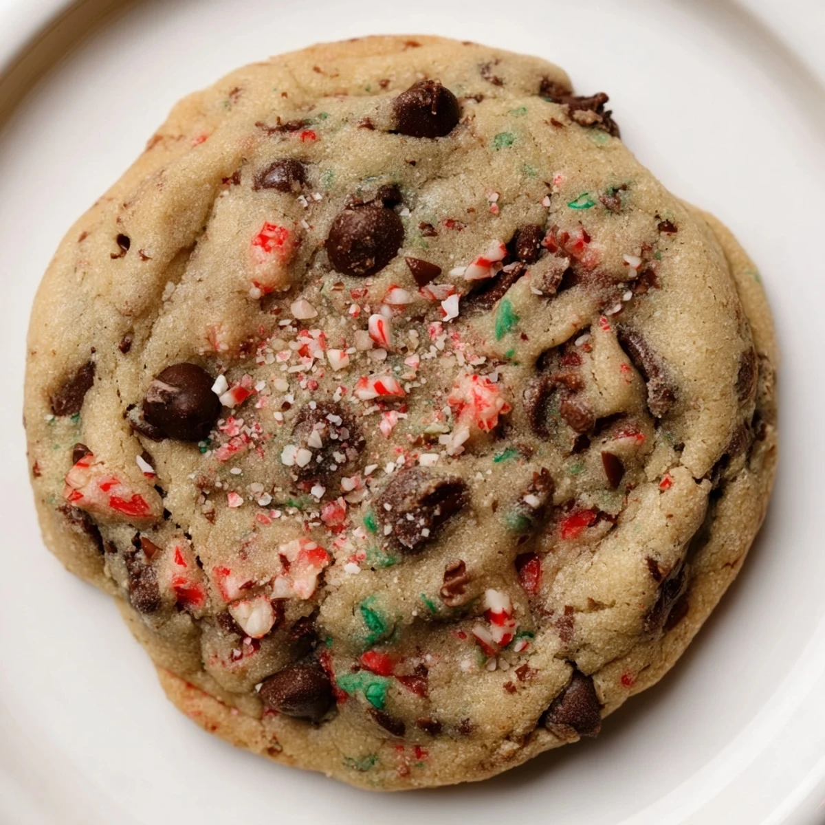 Freshly baked January Bliss Peppermint Twist Chocolate Chip cookies, a holiday dessert with a crisp, sweet crunch.
