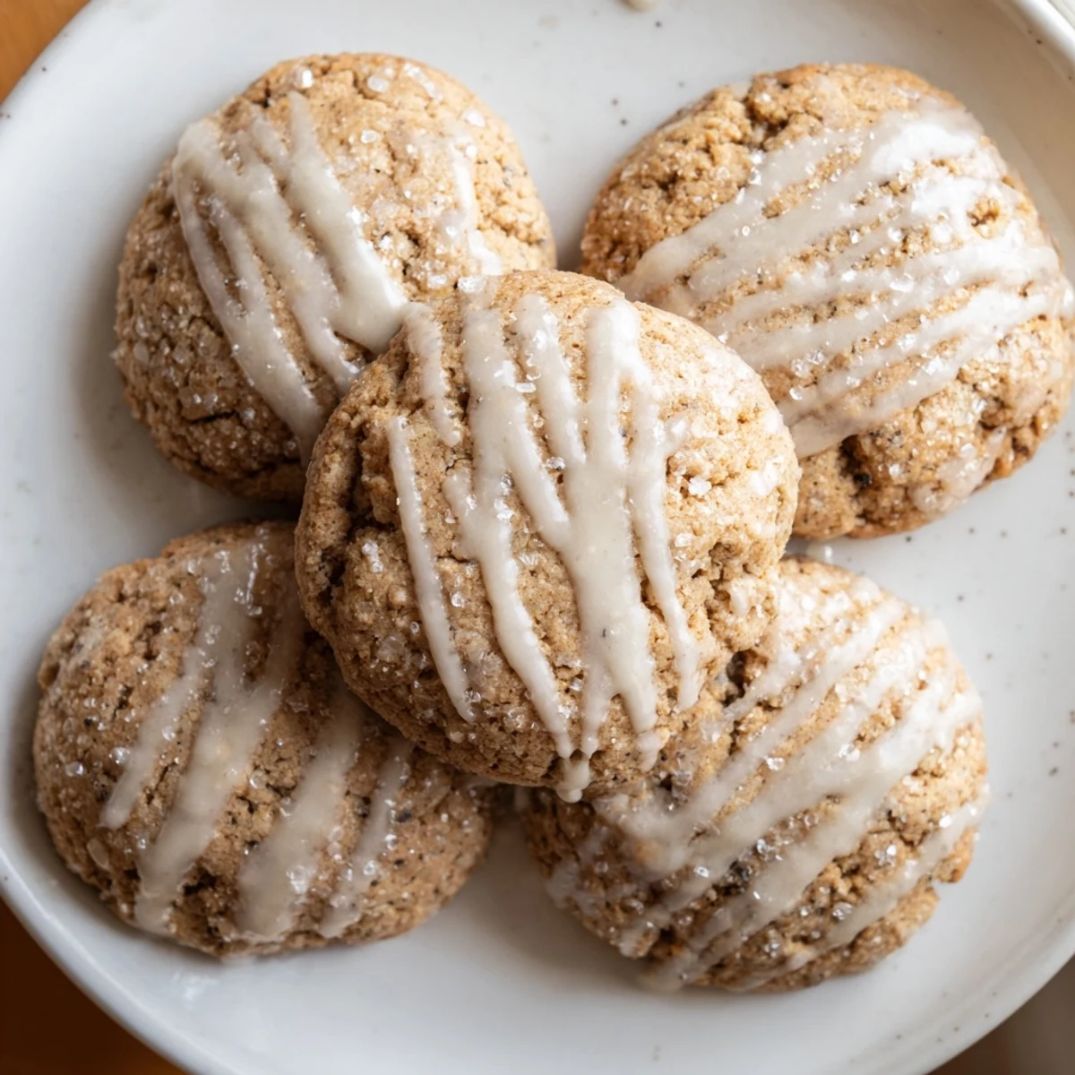 Warm, spiced frosted delight ginger spice vegan cookies, drizzled with sweet vanilla glaze for a perfect treat.