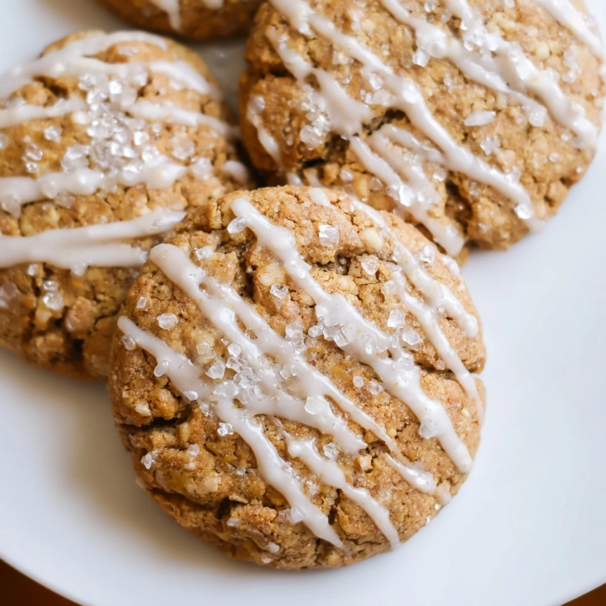 Golden-brown frosted delight ginger spice vegan cookies, beautifully frosted, perfect for a festive vegan dessert.