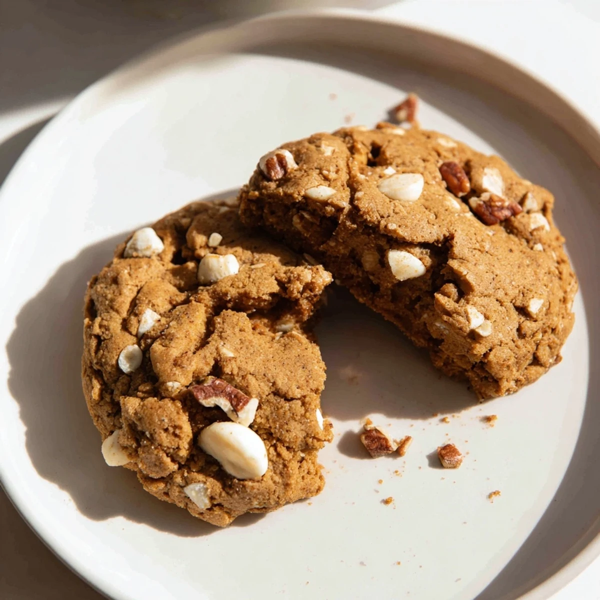 A close-up of fluffy Winter Warmth Vanilla Cloud Vegan Cookies sprinkled with chocolate chips, ready to eat.