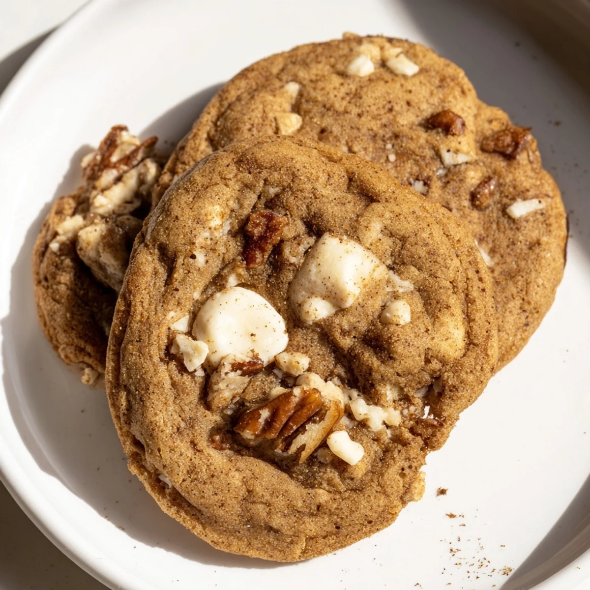 Freshly baked Winter Warmth Vanilla Cloud Vegan Cookies: tender, spiced vegan treats on a baking sheet.