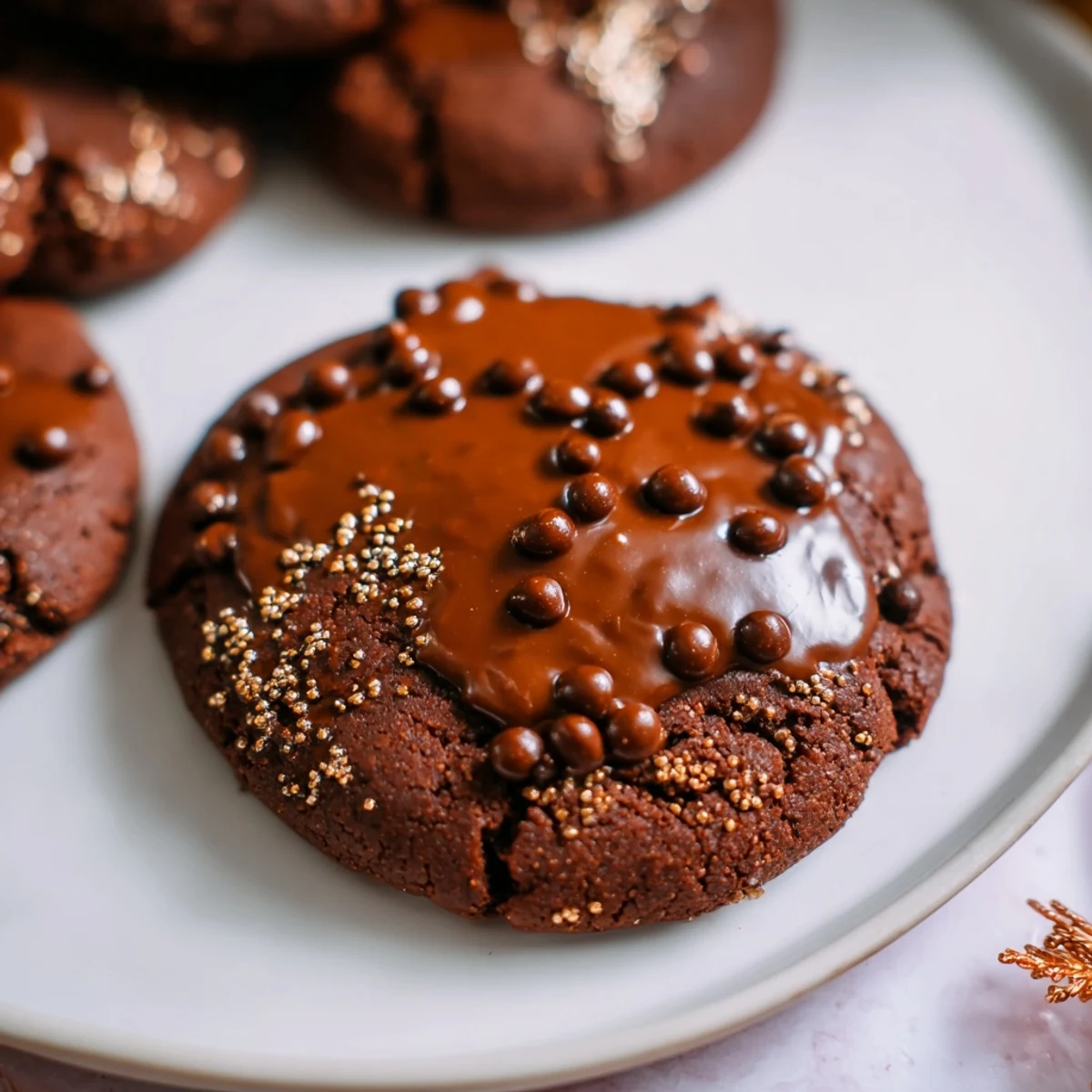 Warm, golden Fireplace Treat Maple Dream Chocolate Chip cookies, fresh from oven, drizzled with glaze.
