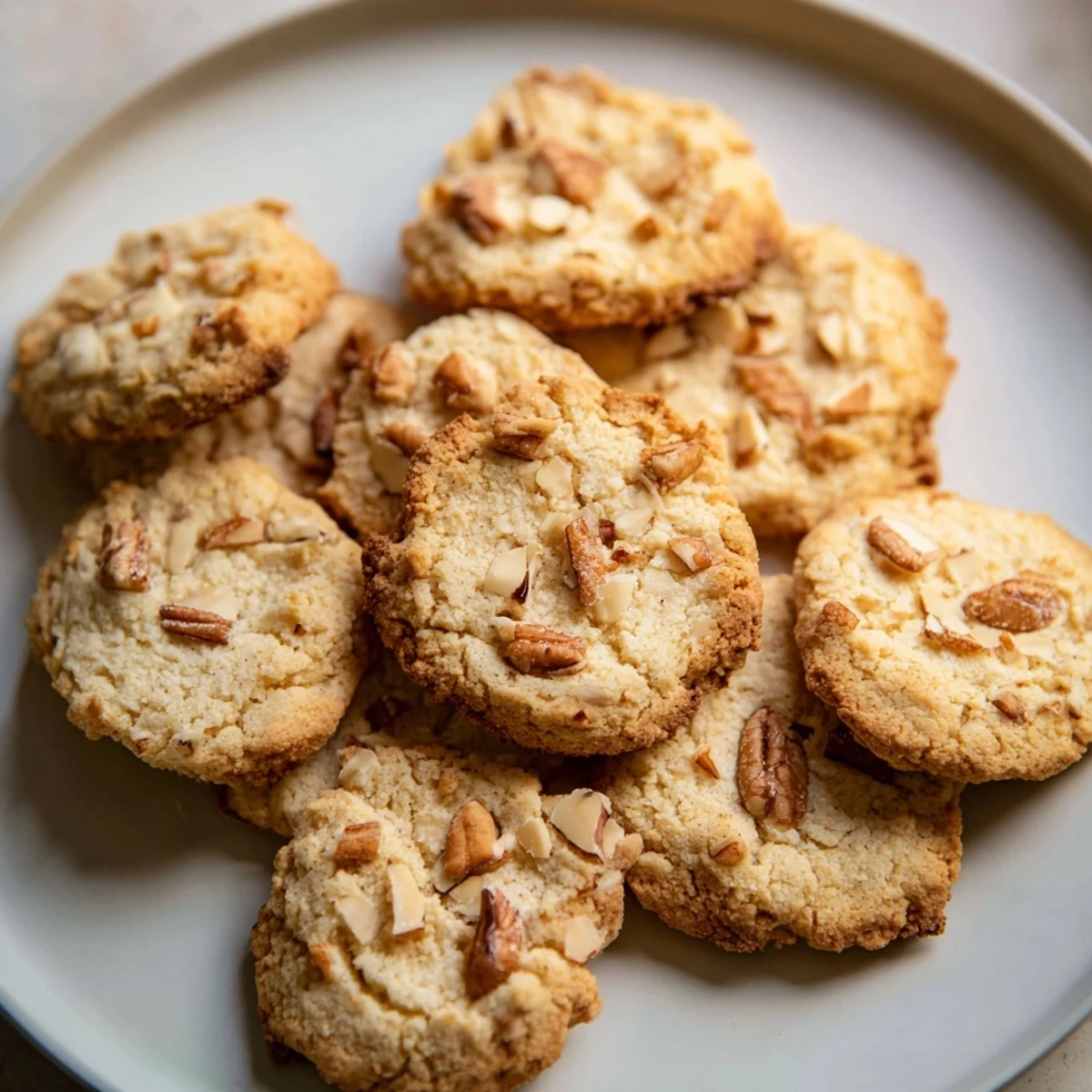 Golden-edged Winter Market Maple Dream Keto Cookies, full of pecans, ready to satisfy any sweet craving.