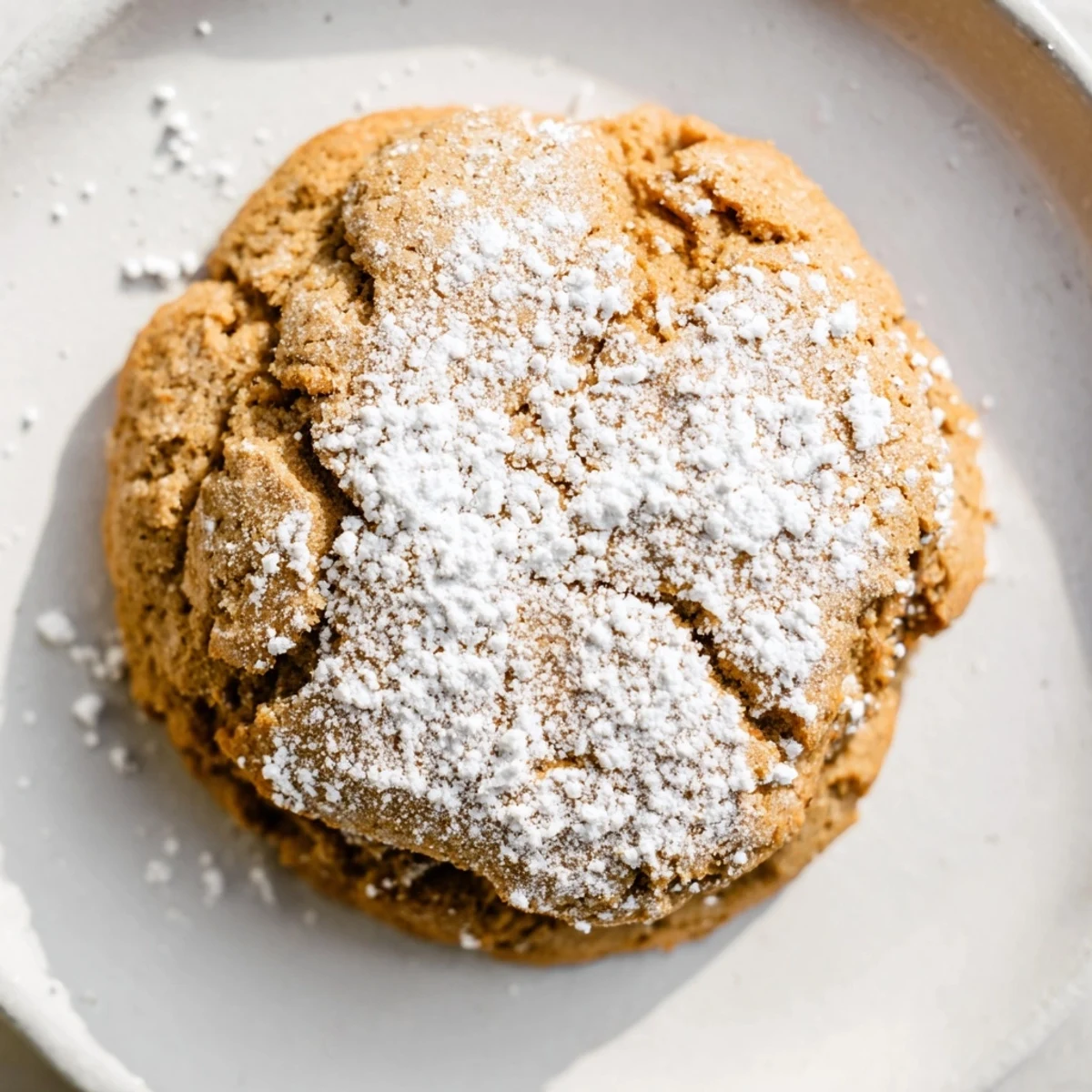 Golden January Bliss Brown Sugar Snow Vegan Cookies dusted with powdered sugar, ready to enjoy.