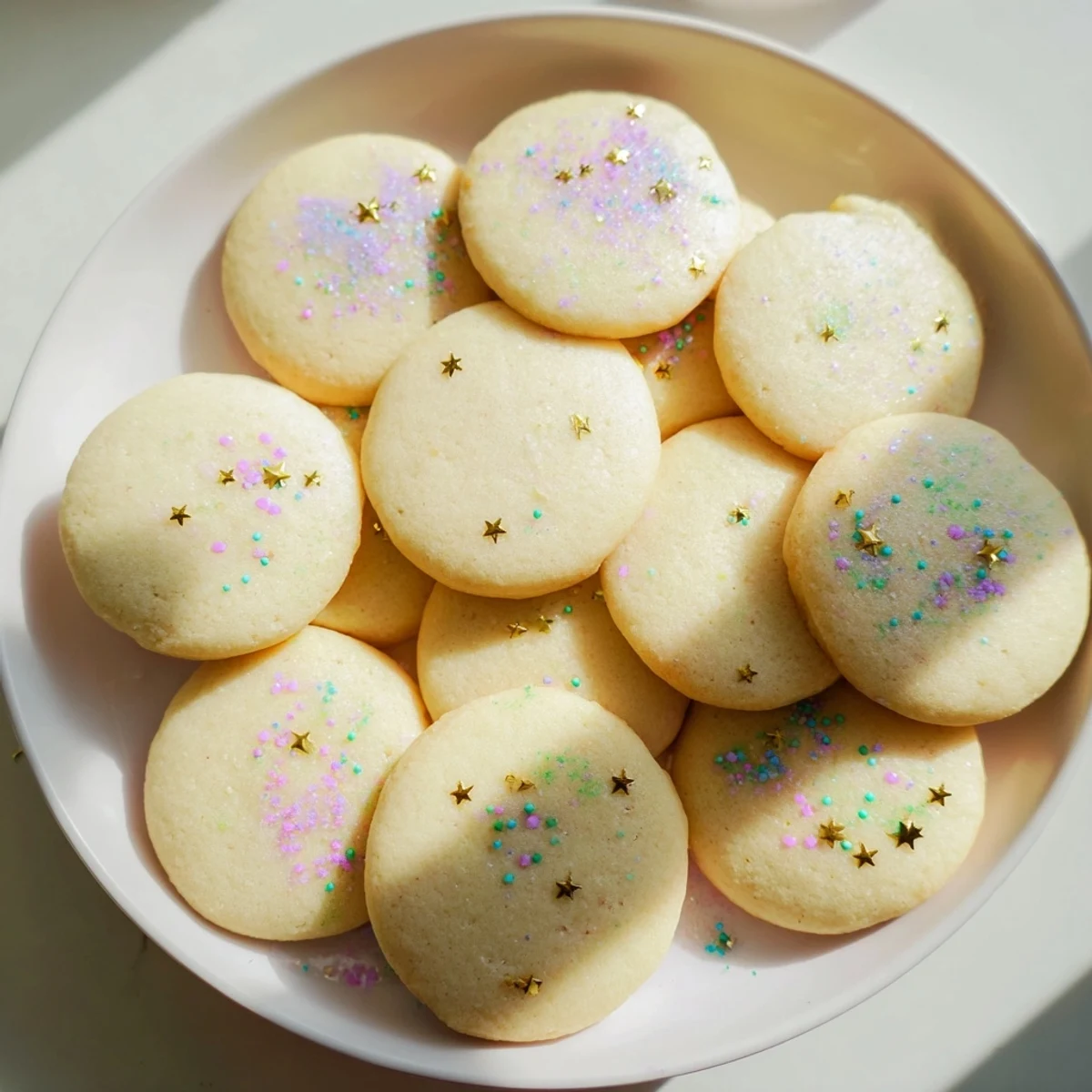 Warm New Year Celebration Vanilla Cloud Vegan Cookies, golden from the oven and sprinkled with festive joy.