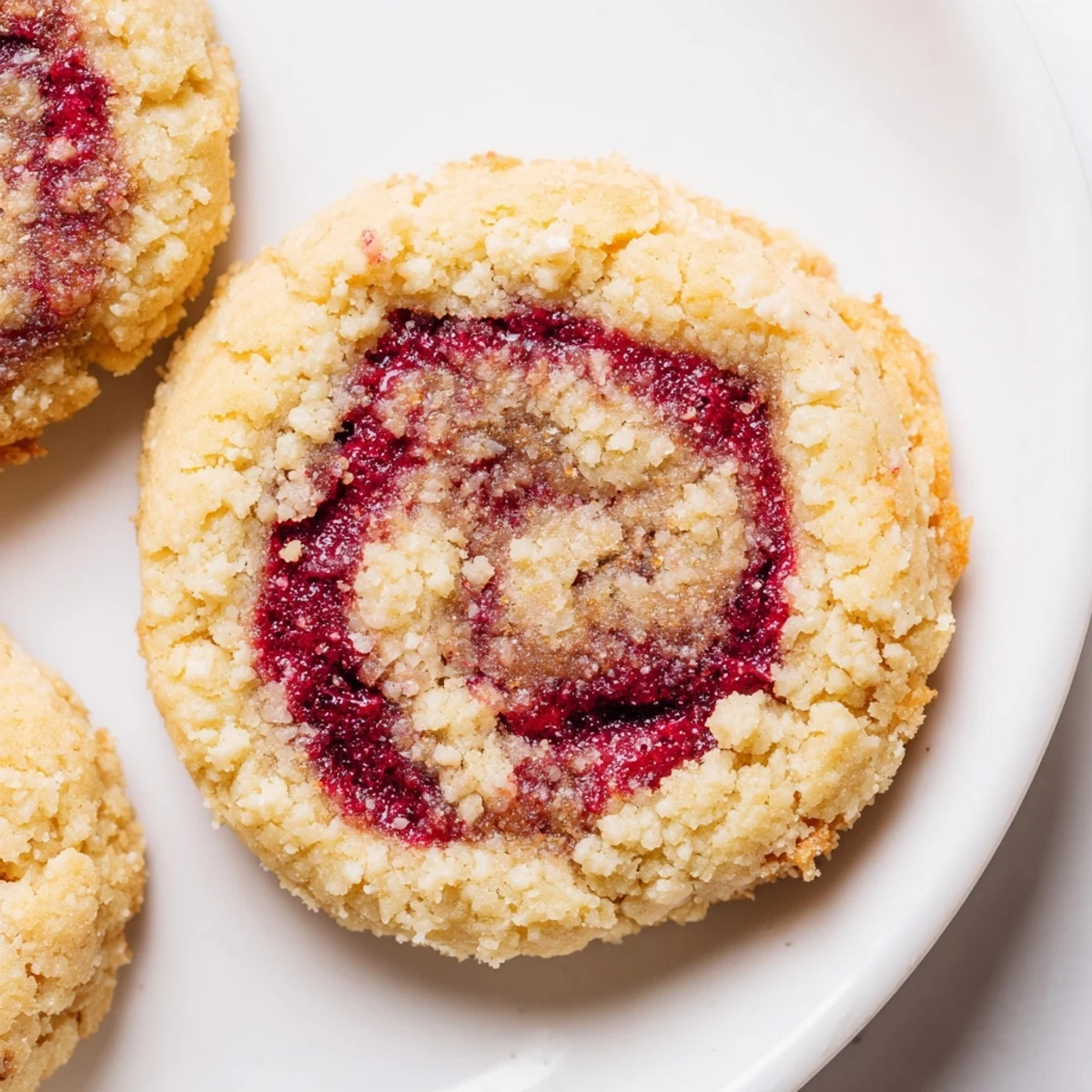 Warm January Bliss Cranberry Swirl Keto Cookies with vibrant red cranberry swirl ready to enjoy.