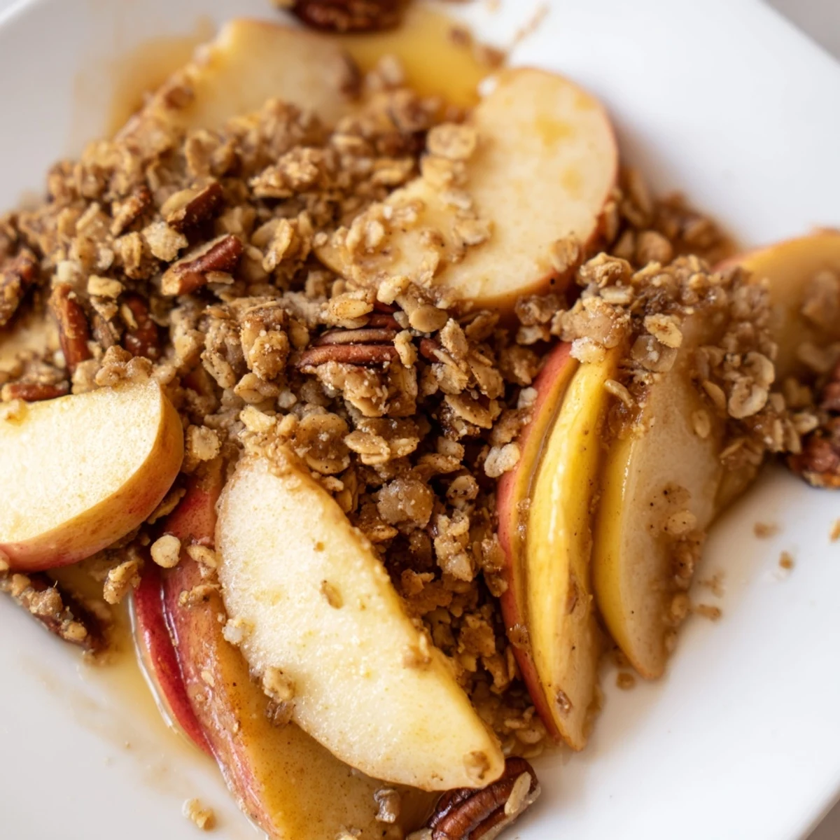 Warm Winter Market Maple Dream with bubbling apples and a golden oat topping, ready to serve.