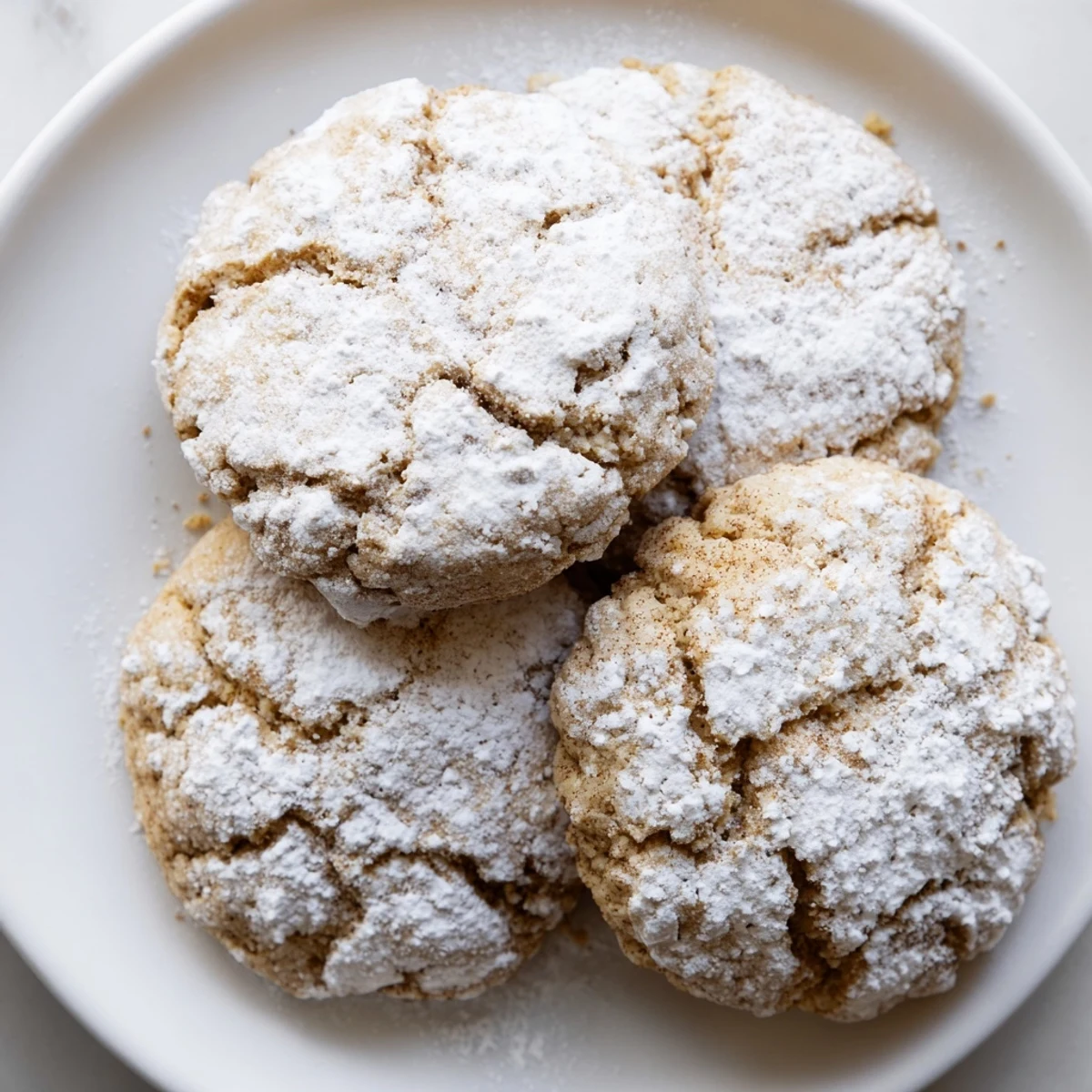 Warm, inviting image: fluffy Winter Market Vanilla Cloud Vegan Cookies dusted with powdered sugar, ready to eat.