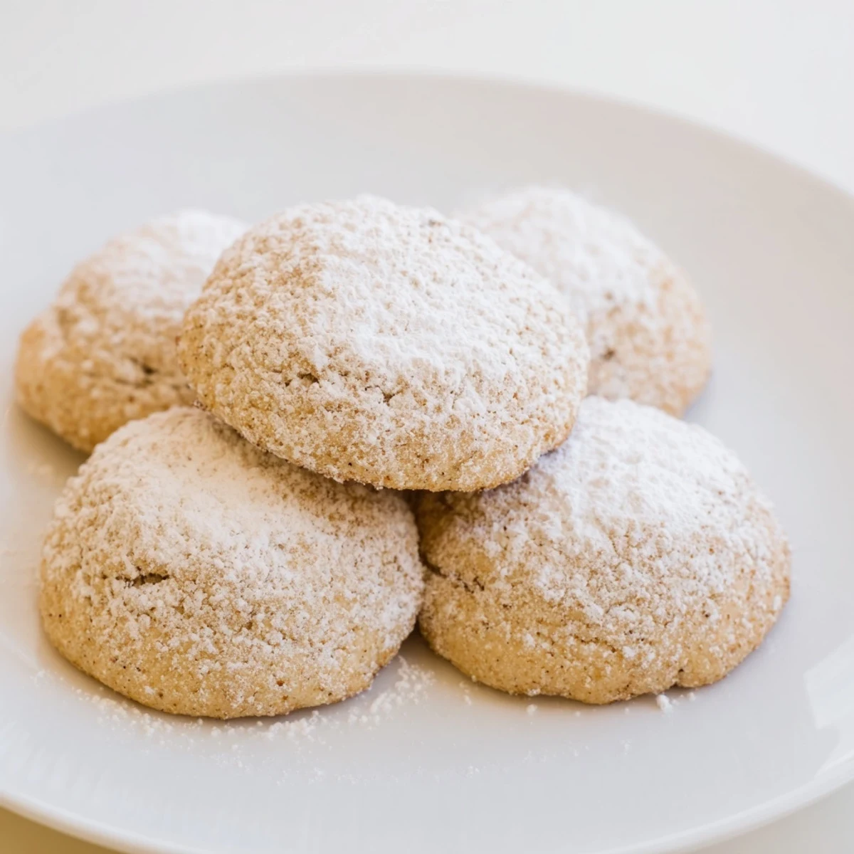Close-up of golden-brown Winter Market Vanilla Cloud Vegan Cookies, showcasing a soft, pillowy texture and perfect crumb.