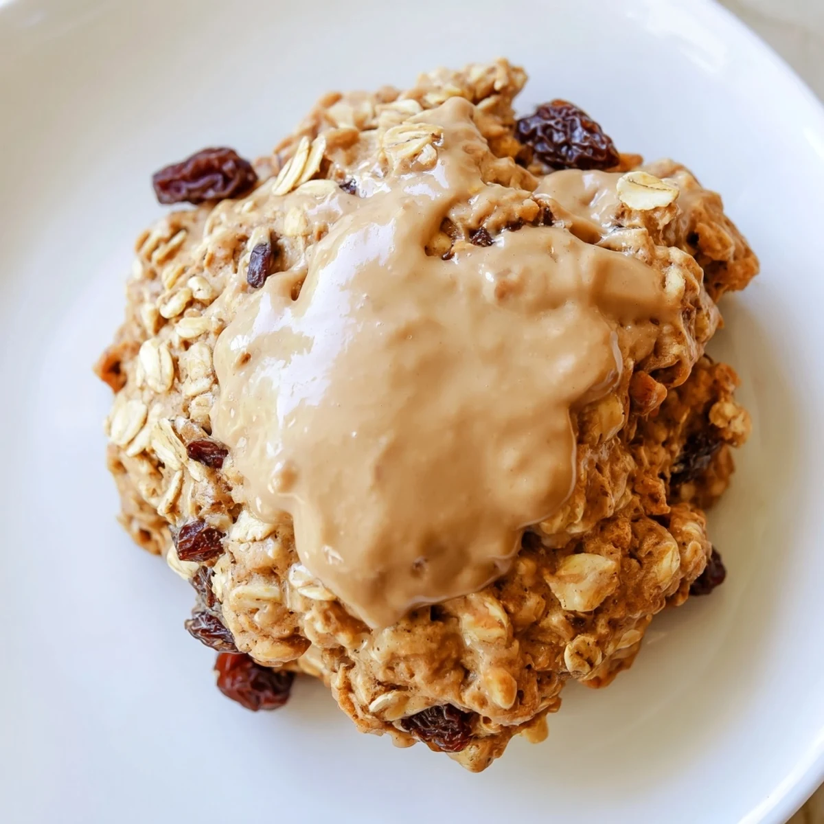 A stack of delicious Winter Market Caramel Frost Oatmeal Raisin cookies with a creamy caramel frosting looks tempting.