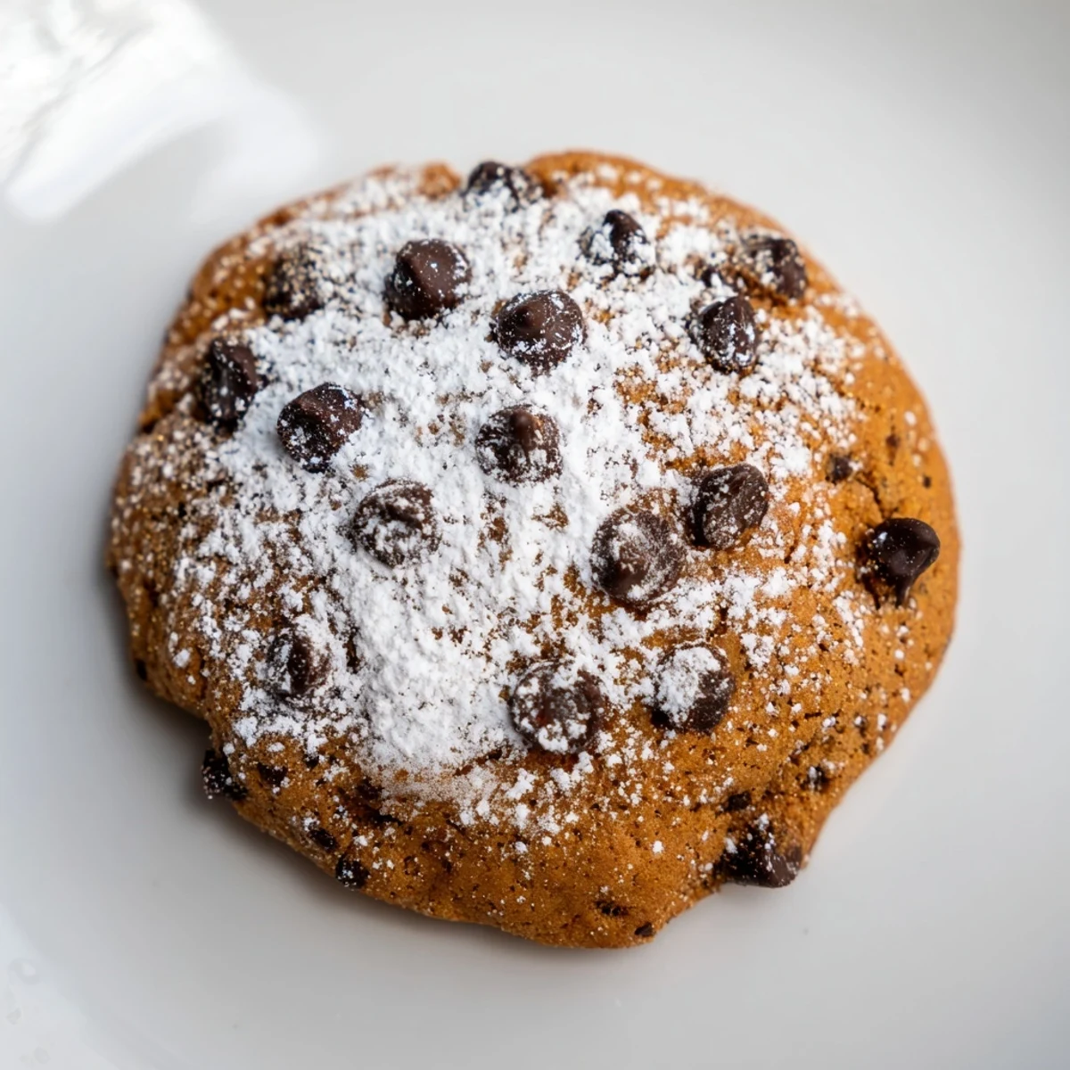 Close-up of gooey Winter Warmth Brown Sugar Snow Chocolate Chip Cookies, melted chocolate chips on a wire cooling rack.