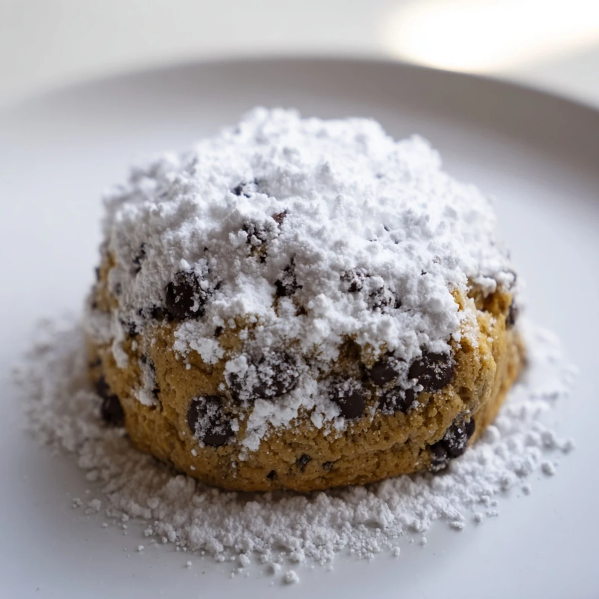 Plated Winter Warmth Brown Sugar Snow Chocolate Chip cookies beside a steaming mug of hot cocoa for a cozy treat.
