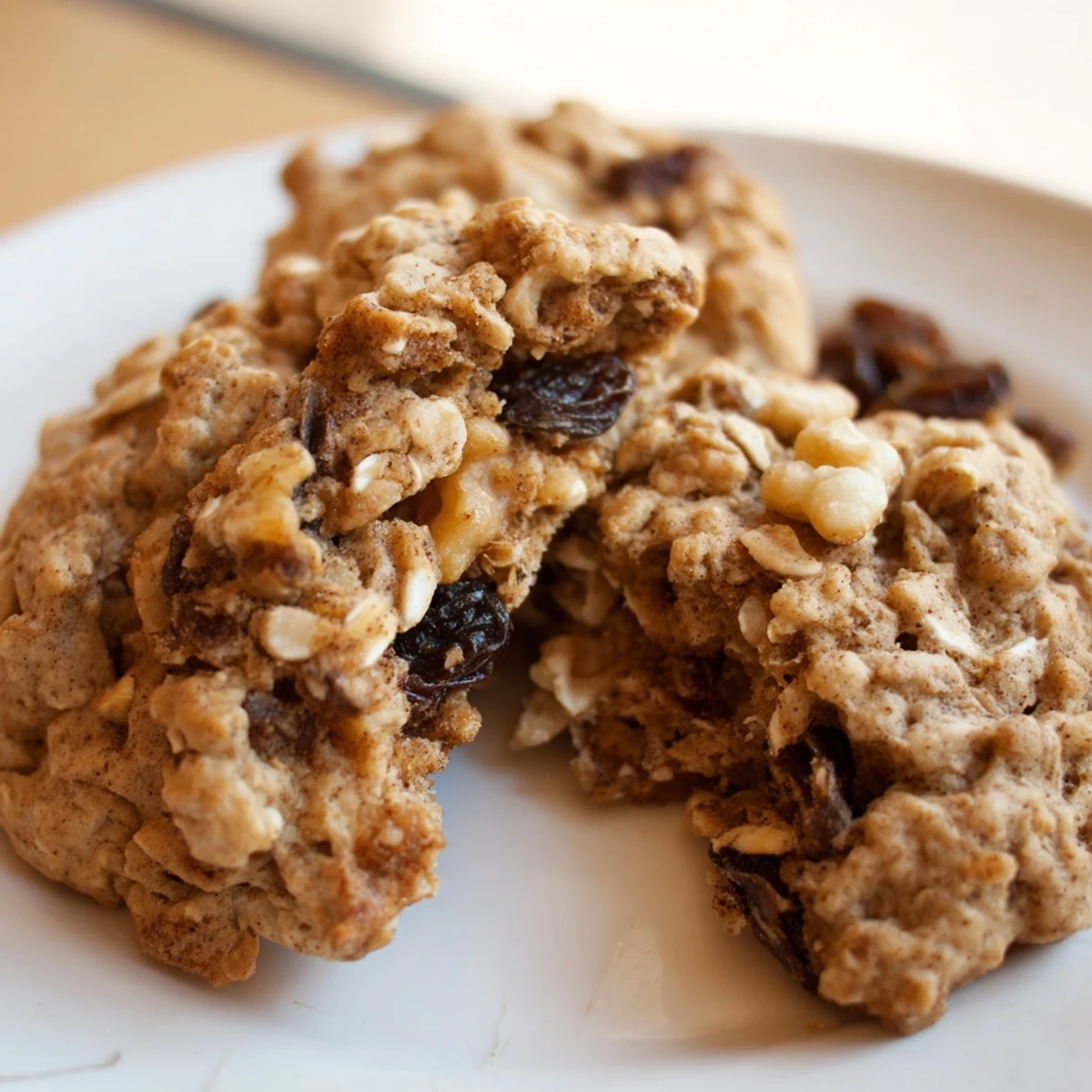 Warm Fireplace Treat Cinnamon Drift Oatmeal Raisin cookies arranged on a plate, ready for a cozy cup of coffee or milk.