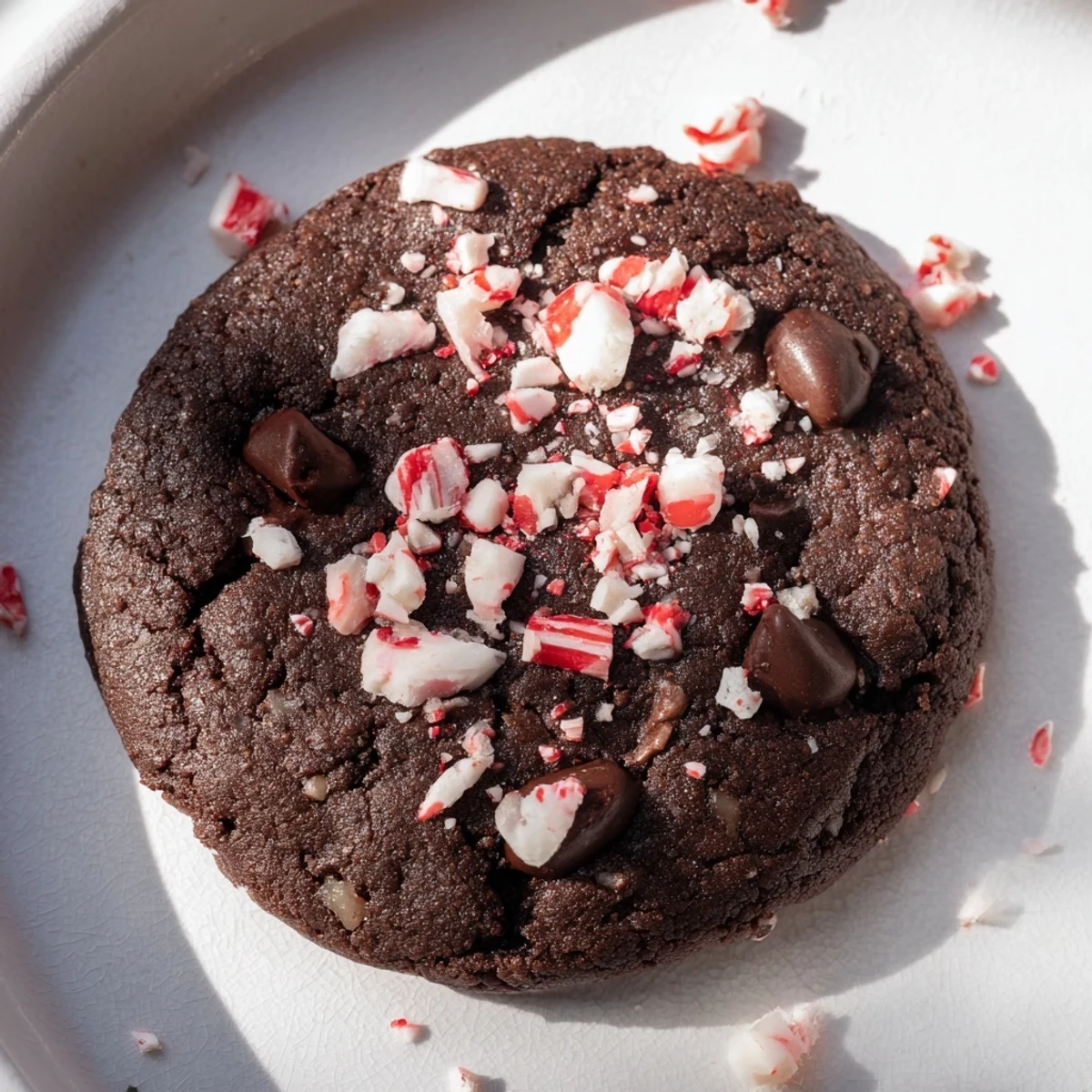 These glossy Fireplace Treat Peppermint Twist Vegan Cookies feature a cracked top and gooey peppermint-filled center.