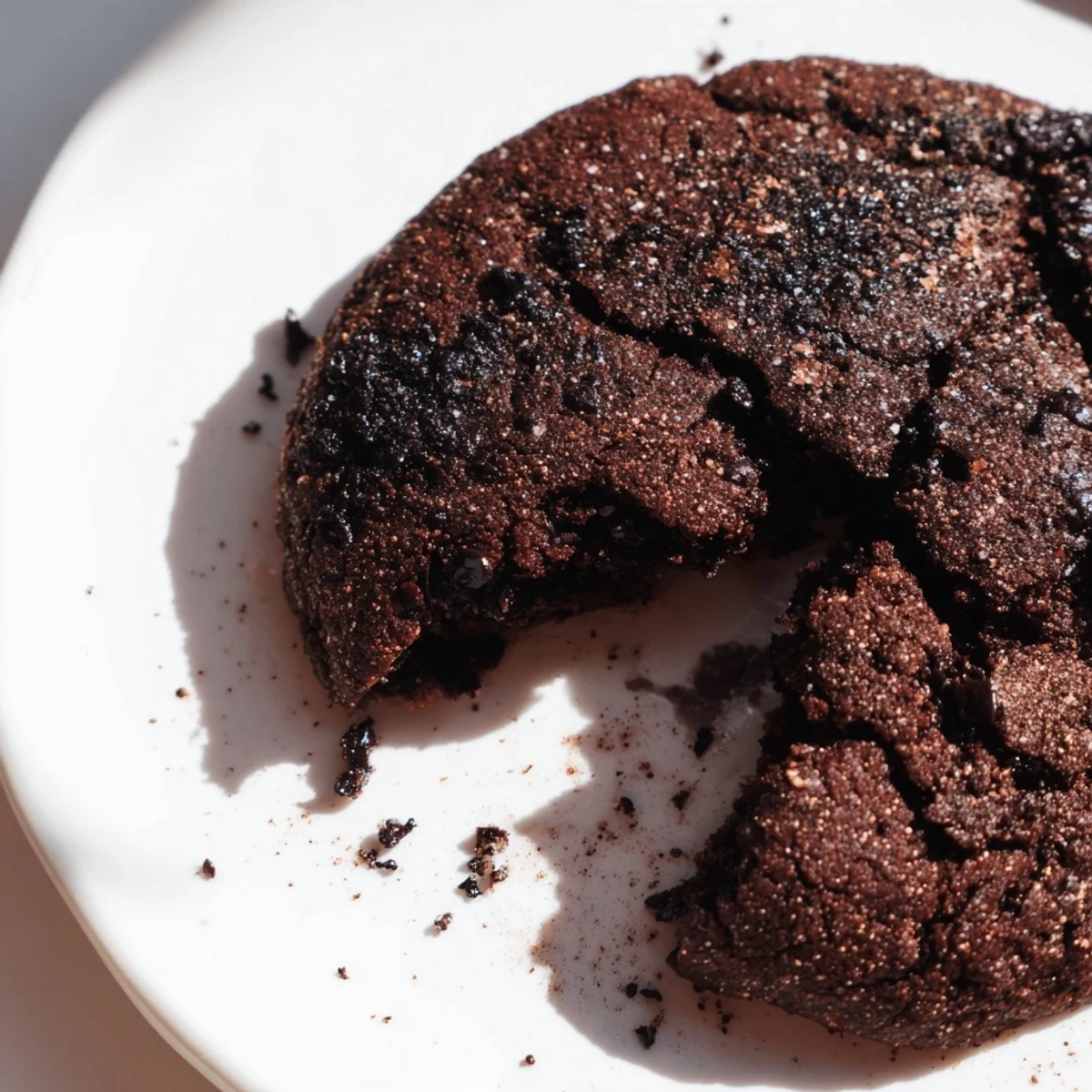 A close-up of Winter Spice Cocoa Burst Vegan Cookies with cracked tops, dusted with cinnamon and cozy winter spices.