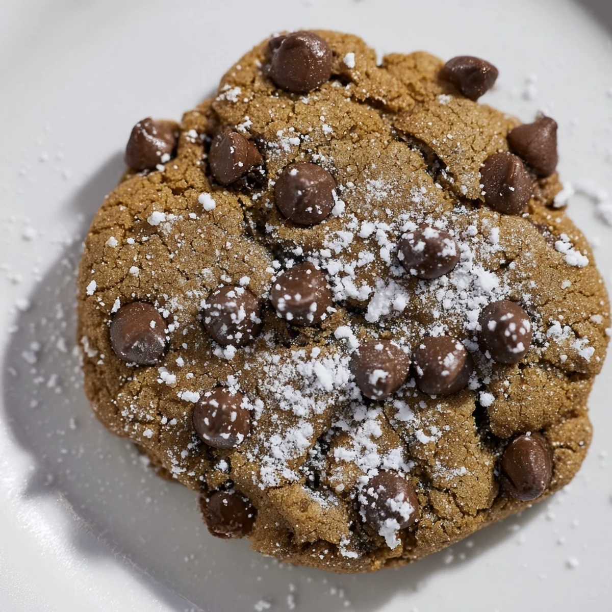 Plate of Winter Market Brown Sugar Snow Chocolate Chip cookies with a glass of milk, ready for a cozy winter dessert.