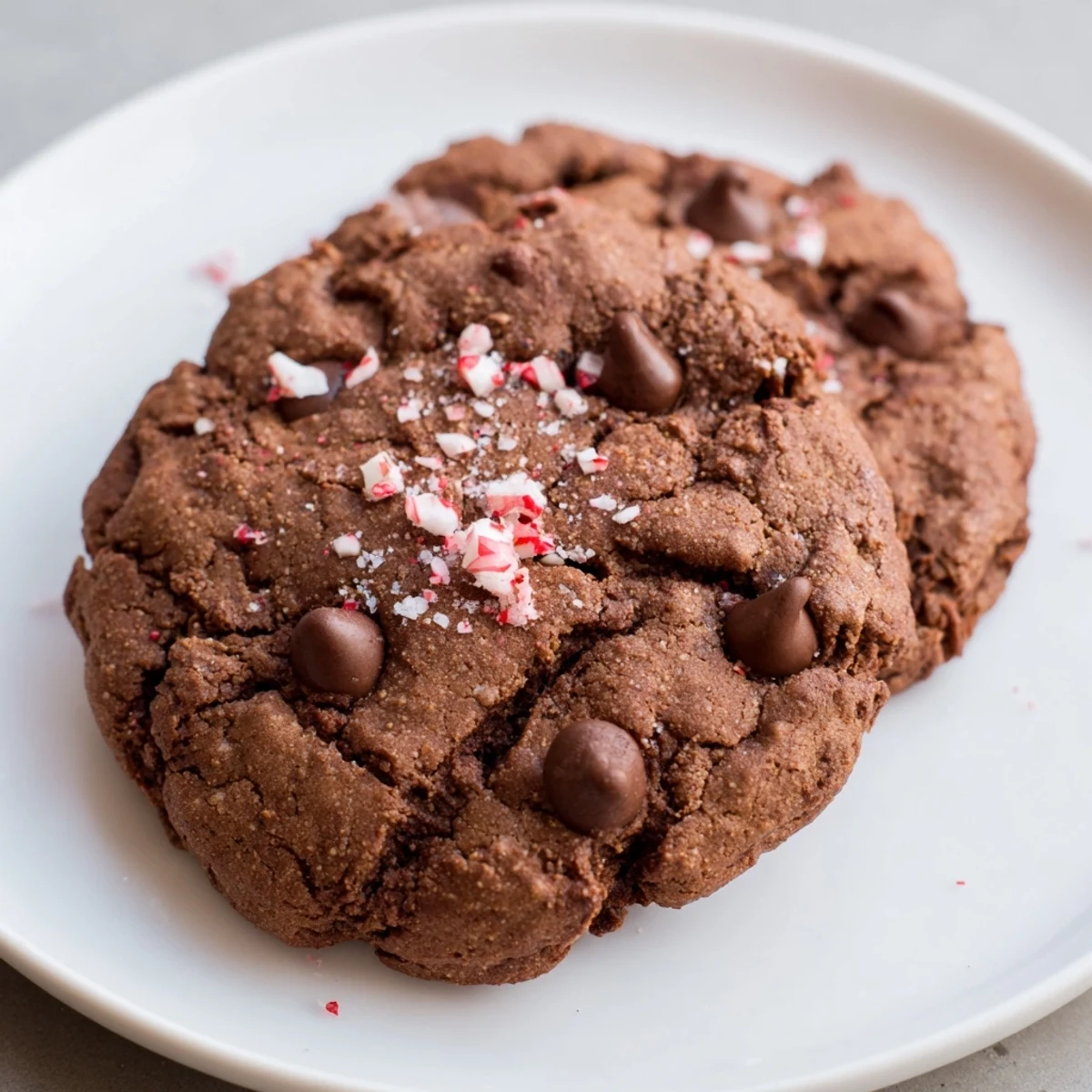 A close-up shows a fudgy Holiday Glow Cocoa Burst Keto cookie broken in half, revealing a rich, dark chocolate interior.