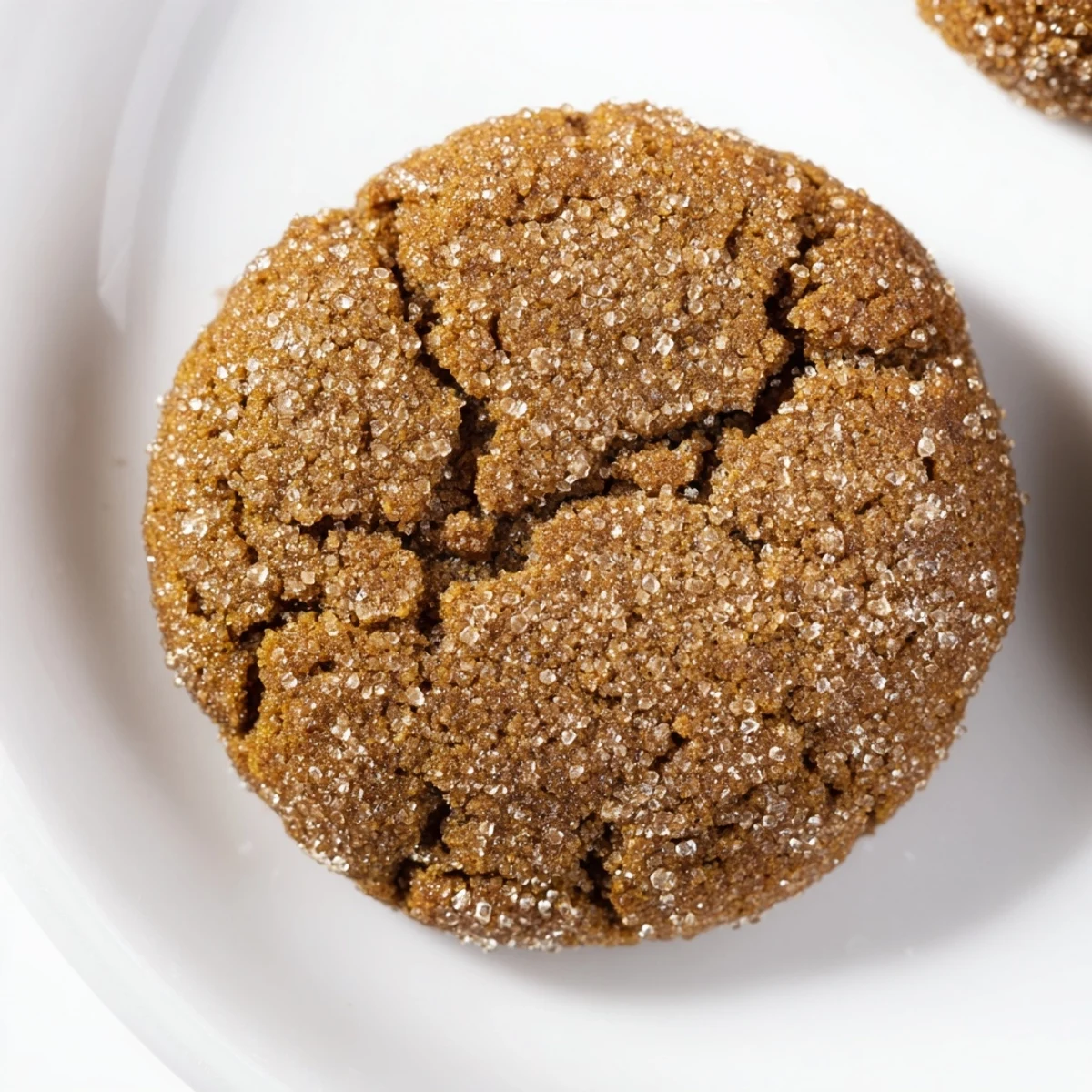 Freshly baked Winter Warmth Ginger Spice Vegan Cookies with a cracked top and sparkling sugar crust, served warm.