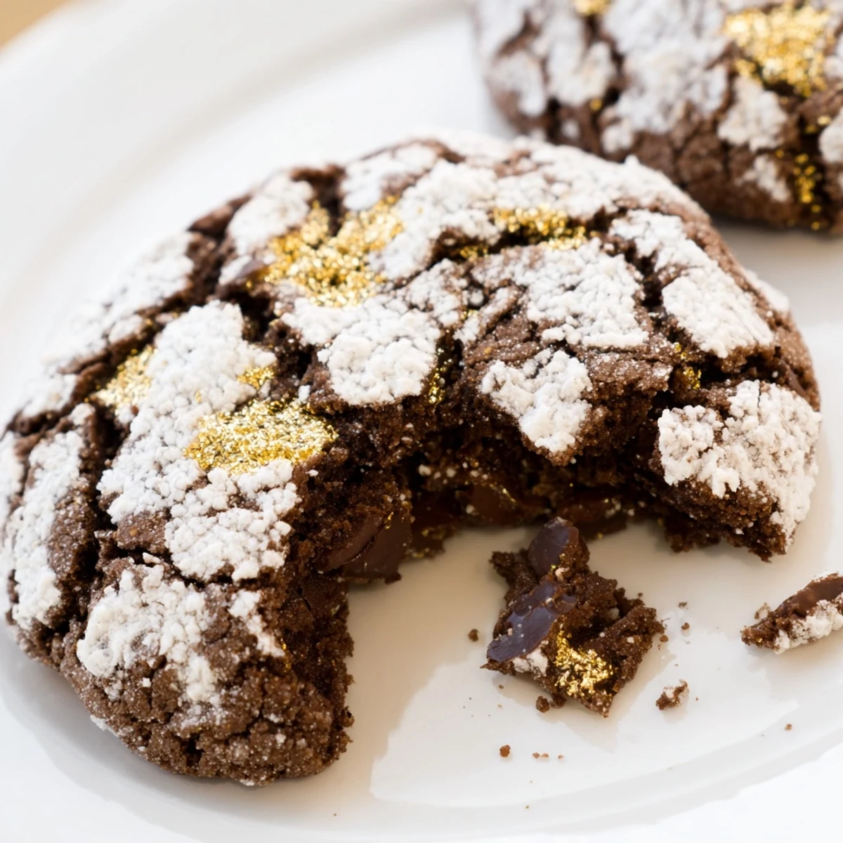 Festive, chocolatey New Year Celebration Cocoa Burst Sugar Cookies arranged on a cooling rack.
