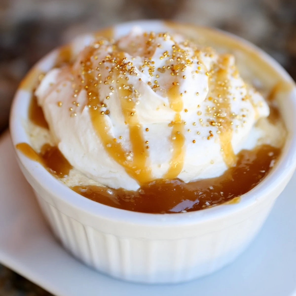 Holiday Glow Caramel Frost layered with golden caramel and spiced cream, ready for festive holiday entertaining.