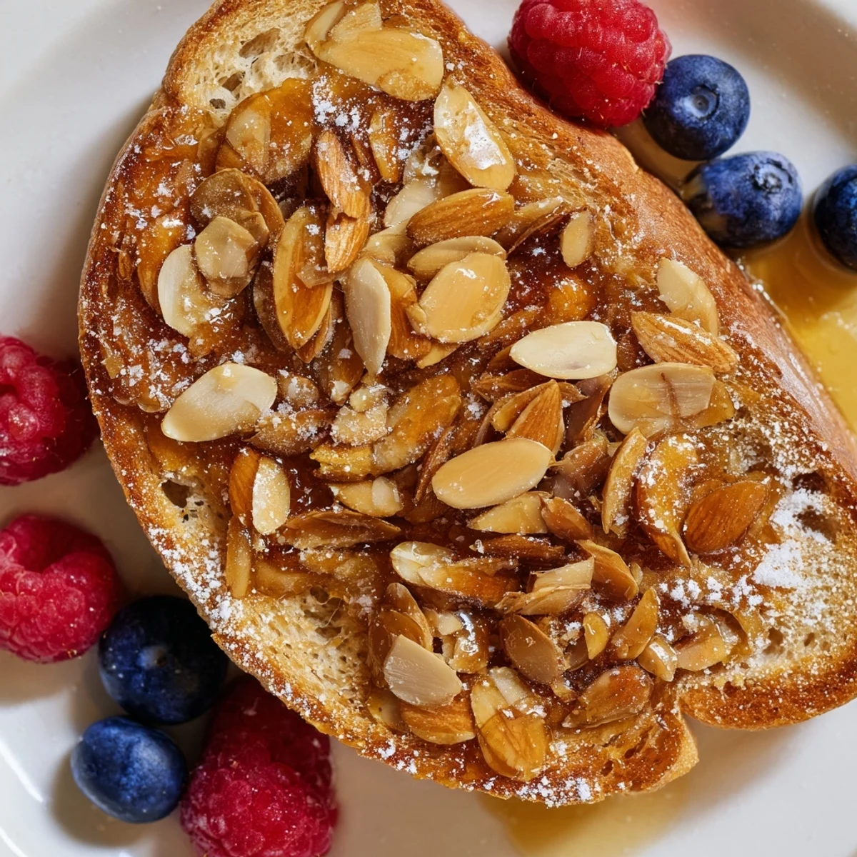 Golden, caramelized Snowy Day Toasted Almond Gluten-Free Toast slices cooling on a rustic wooden board.