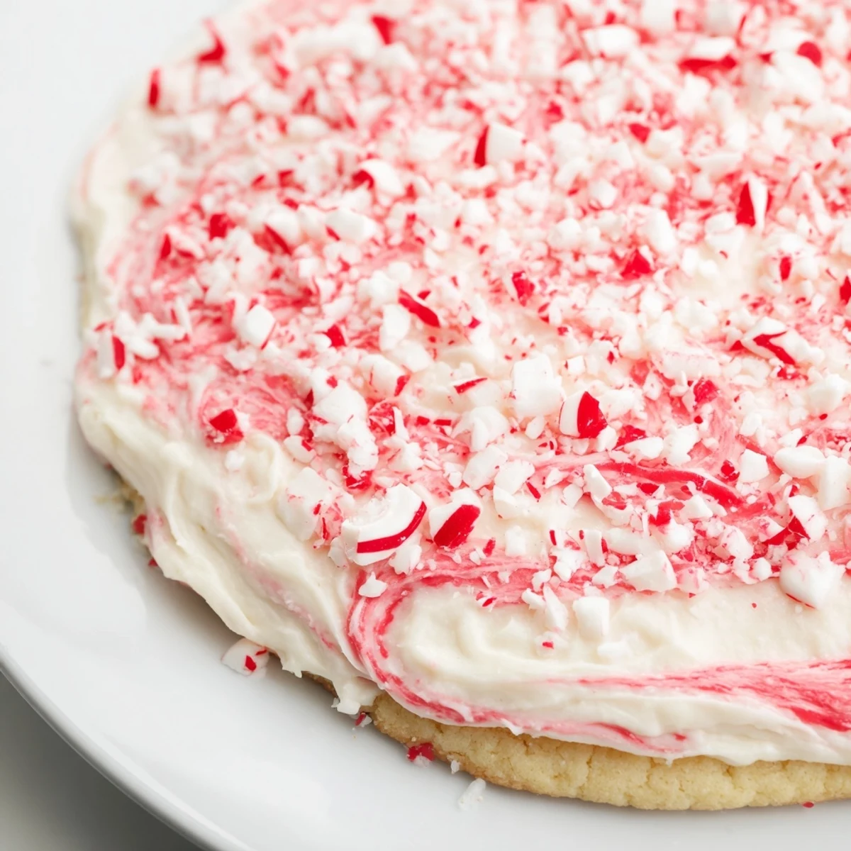A close-up view highlights the crunchy, festive candy cane topping on each Frosted Delight Peppermint Twist Sugar Cookie. 