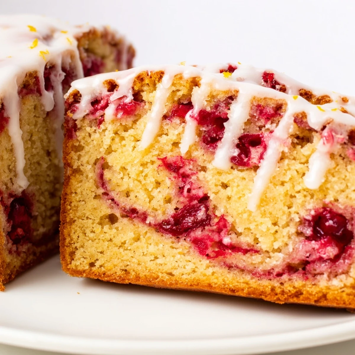 Drizzled with orange glaze, the January Bliss Cranberry Swirl loaf is ready to serve, perhaps alongside a hot cup of tea.